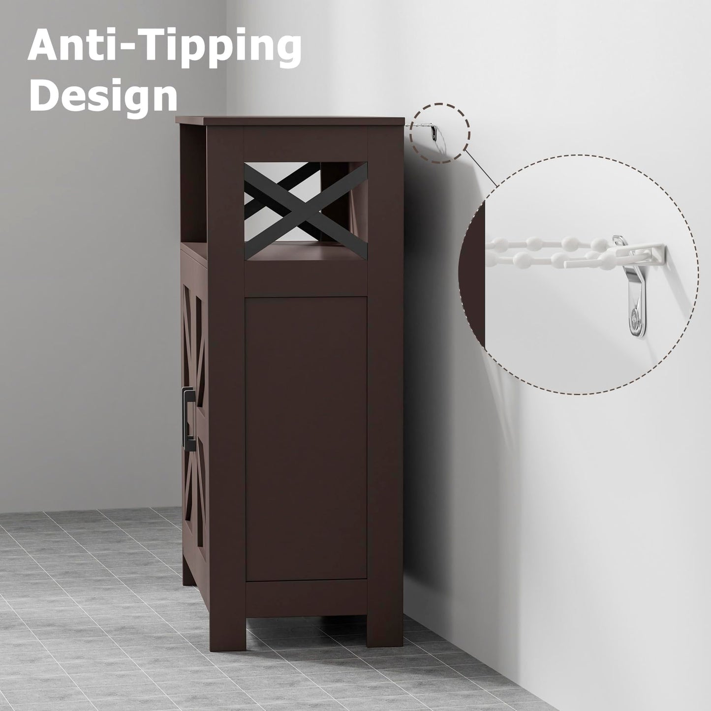 Homhedy Farmhouse Bathroom Storage Cabinet with 2 Doors, Toilet Paper Cabinet with Adjustable Shelf, Small Bathroom Cabinet for Kitchen/Laundry/Living Room, 11.8 x 23.6 x 31.5 Inches, Brown