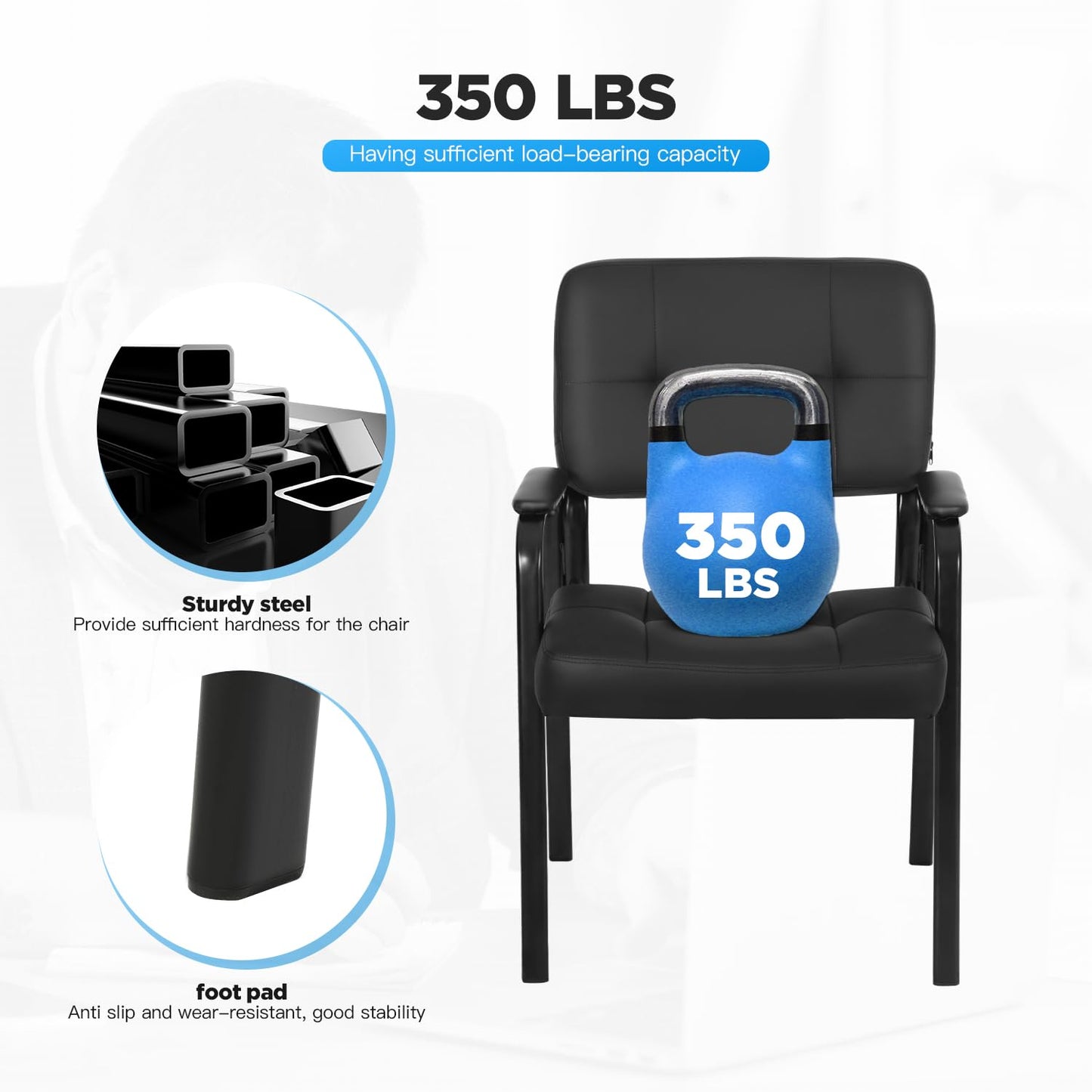 FDW Office Guest Chair Reception Chair Waiting Room Chairs with Padded Armrest PU Leather for Home Office Reception Meeting Room Chair Lobby No Wheels, Black (2, Black)