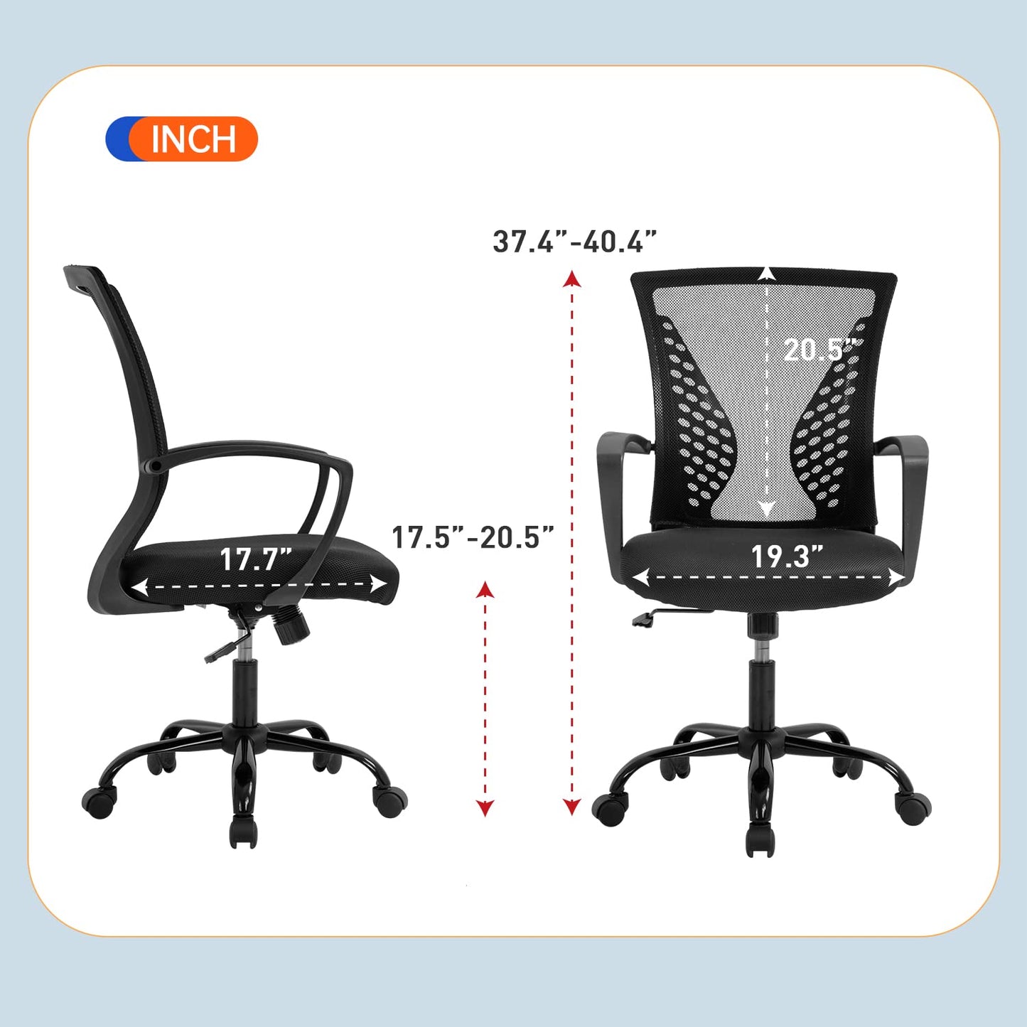 BestOffice Office Chair Ergonomic Desk Chair Mesh Computer Chair with Lumbar Support Armrest Mid Back Rolling Swivel Adjustable Task Chair for Women Adults, Black