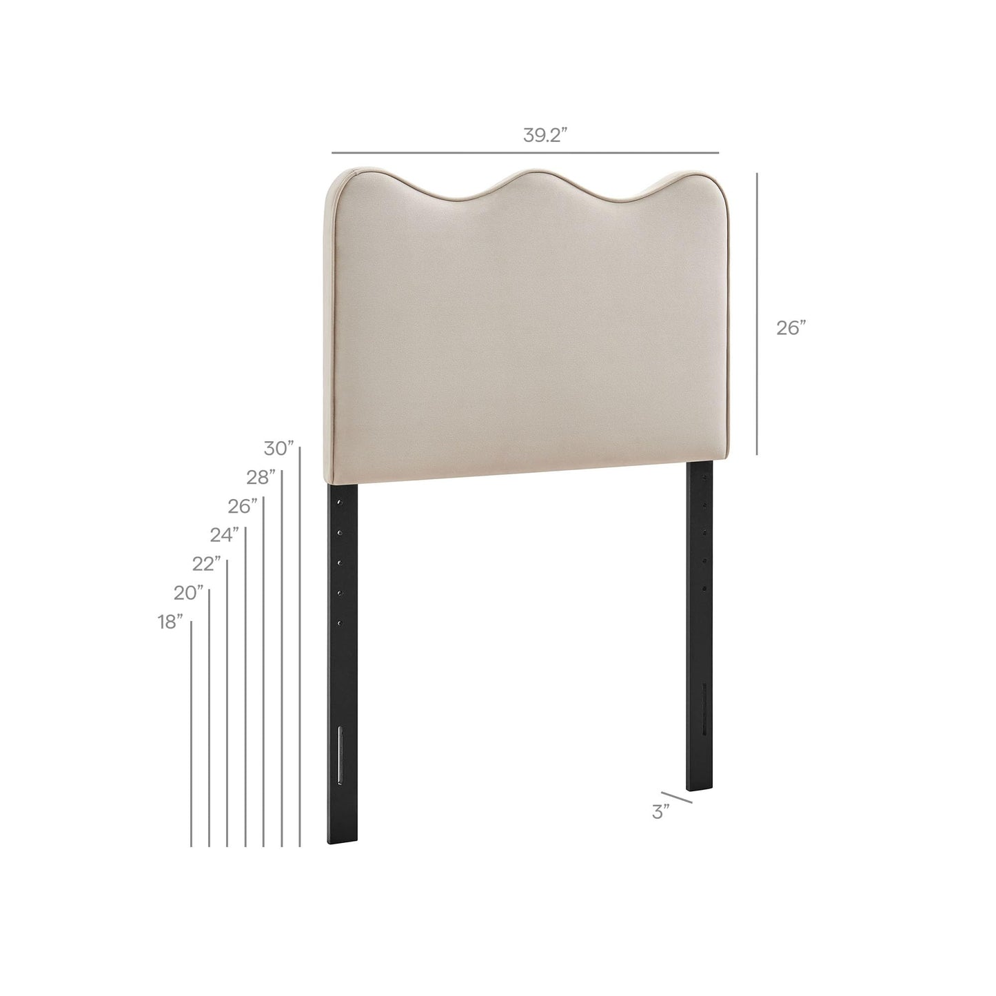 Monday Athena Twin Size Performance Velvet Adjustable Headboard in Almond - with Scalloped Wave Design and Stain-Resistant Velvet Upholstery