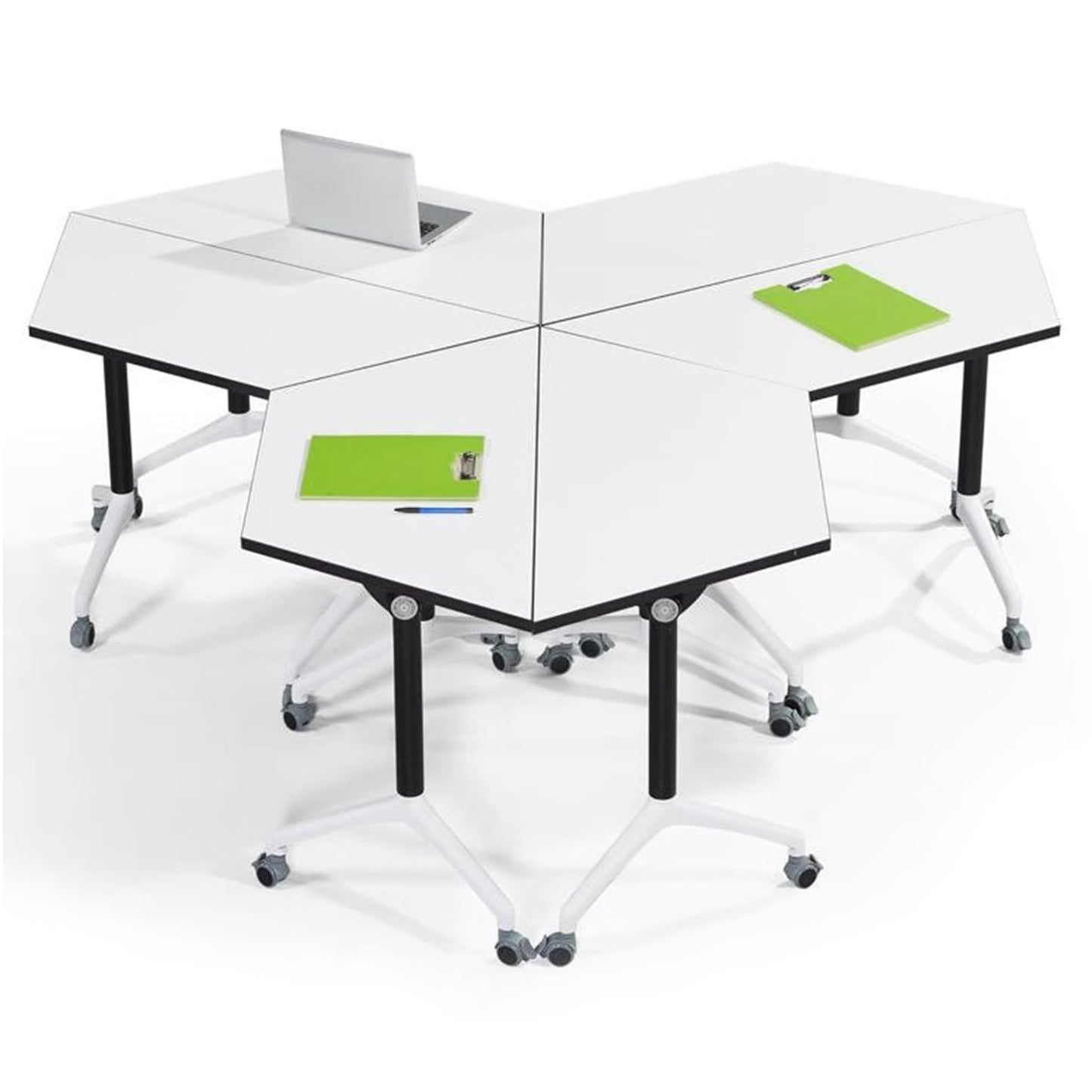 Conference Table, Meeting Table with Wheels, Trapezoidal Podcast Training Table, Polygonal Splicable Desk for Home Office, Studio, Business, Dining Room