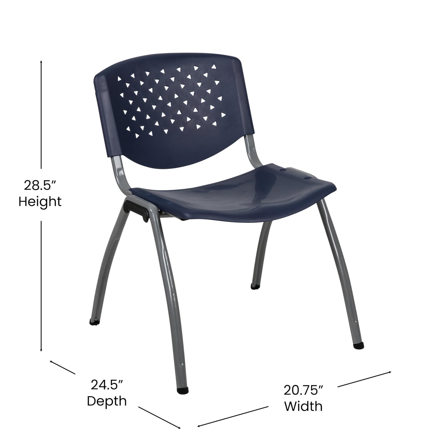 Flash Furniture HERCULES Series 880 lb. Capacity Navy Plastic Stack Chair with Titanium Gray Powder Coated Frame