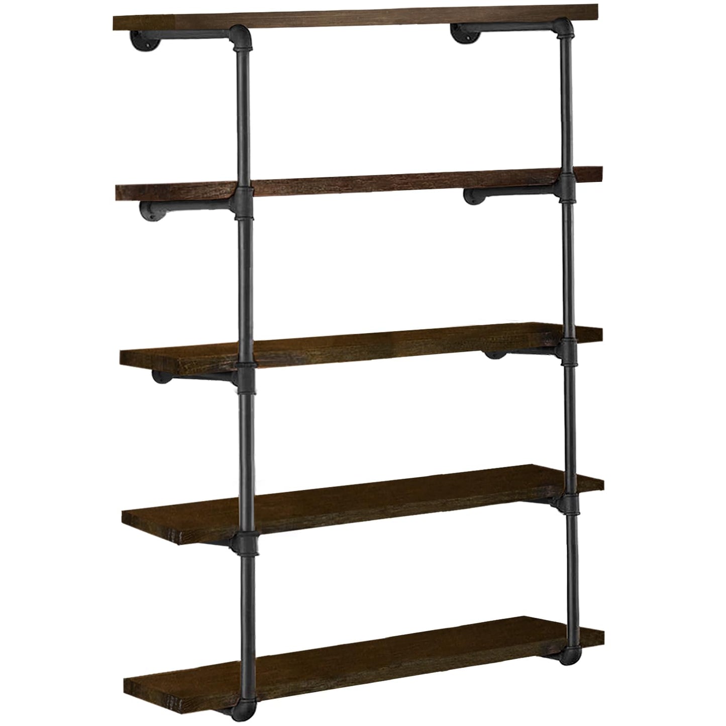 HITOMEN Industrial Iron Pipe Shelves, 2 Set 5-Tier, 55" Tall, 12" Depth, DIY Open Bookshelf Bookcase, Wall Mounted Vintage Retro Shelving, Rustic Farmhouse Pantry Kitchen Storage, Black Shelf Brackets