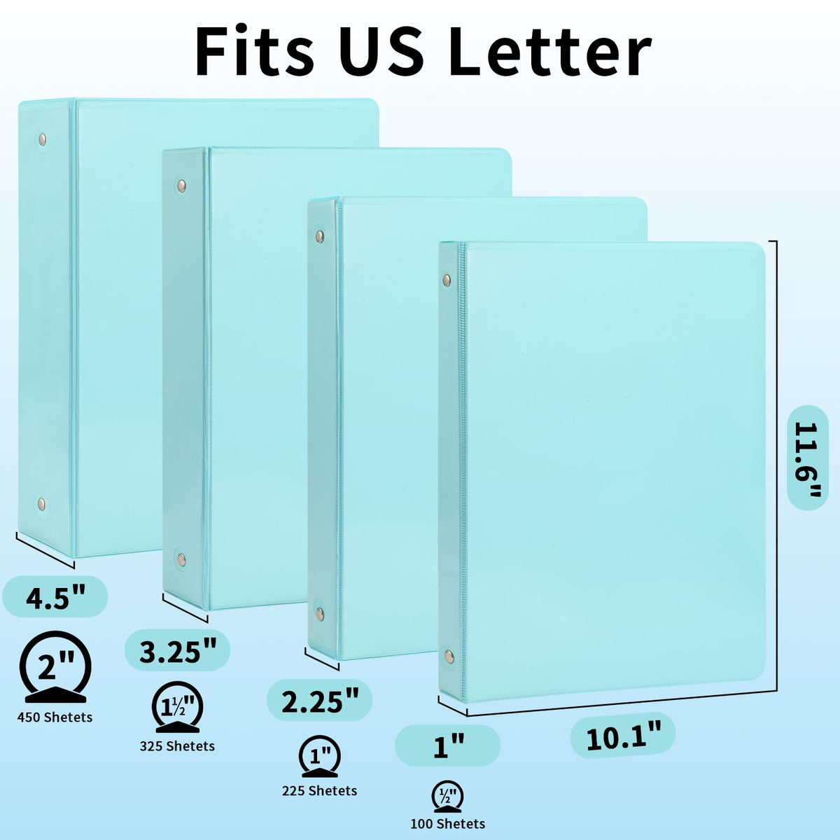 3 Ring Binders,1” Round Ring, Holds 8.5 * 11inch Papers, with 2 Pockets,6 Colors Binder Assorted Pack