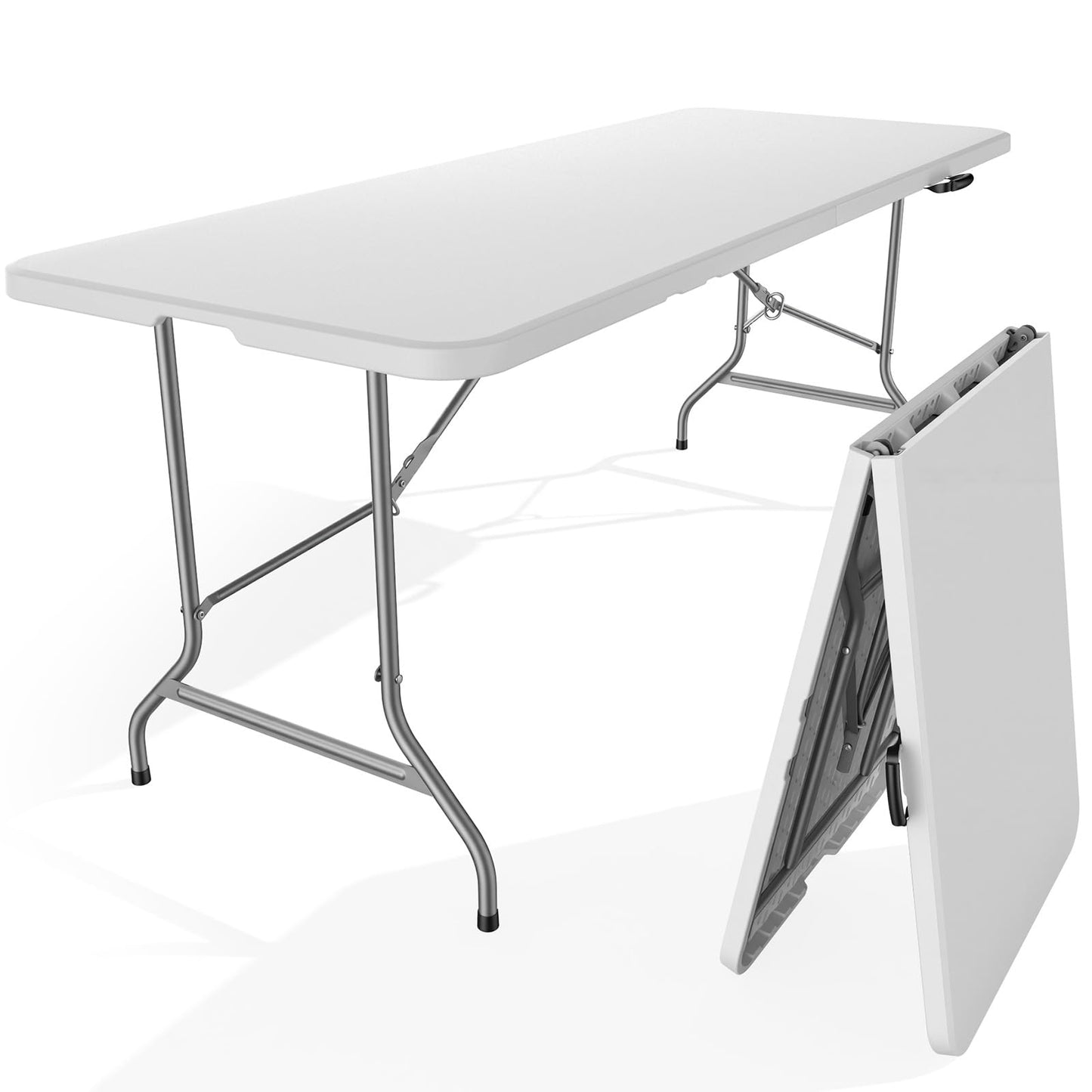 Sweetcrispy 6 FT Folding Picnic Table Easy to Fold and Store, Foldable Table for Camping Picnic Dining Party Kitchen Outdoor Indoor with Carrying Handle