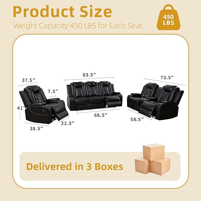2-Piece Leather Power Recliner Sofa Set