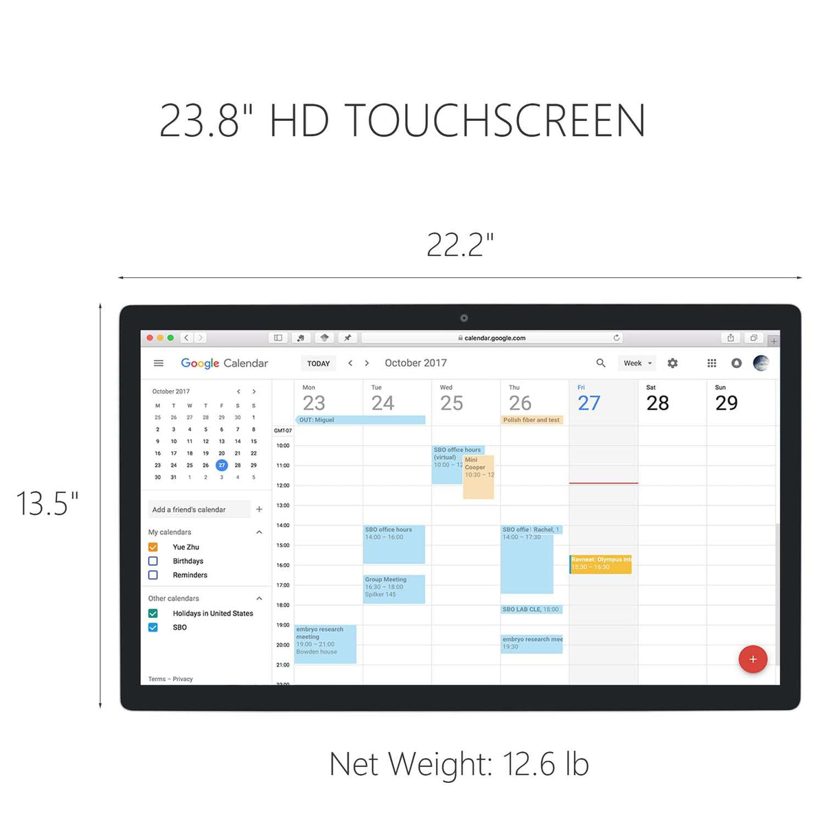 TouchWo 15.6 to 27 inch Touchscreen Digital Calendar & Wall Planners, Smart Whiteboard Calendar for Chore Chart & Work Schedule, Built in Speakers and Camera, Include Wall Mount & Desk Stand (23.8-inch)