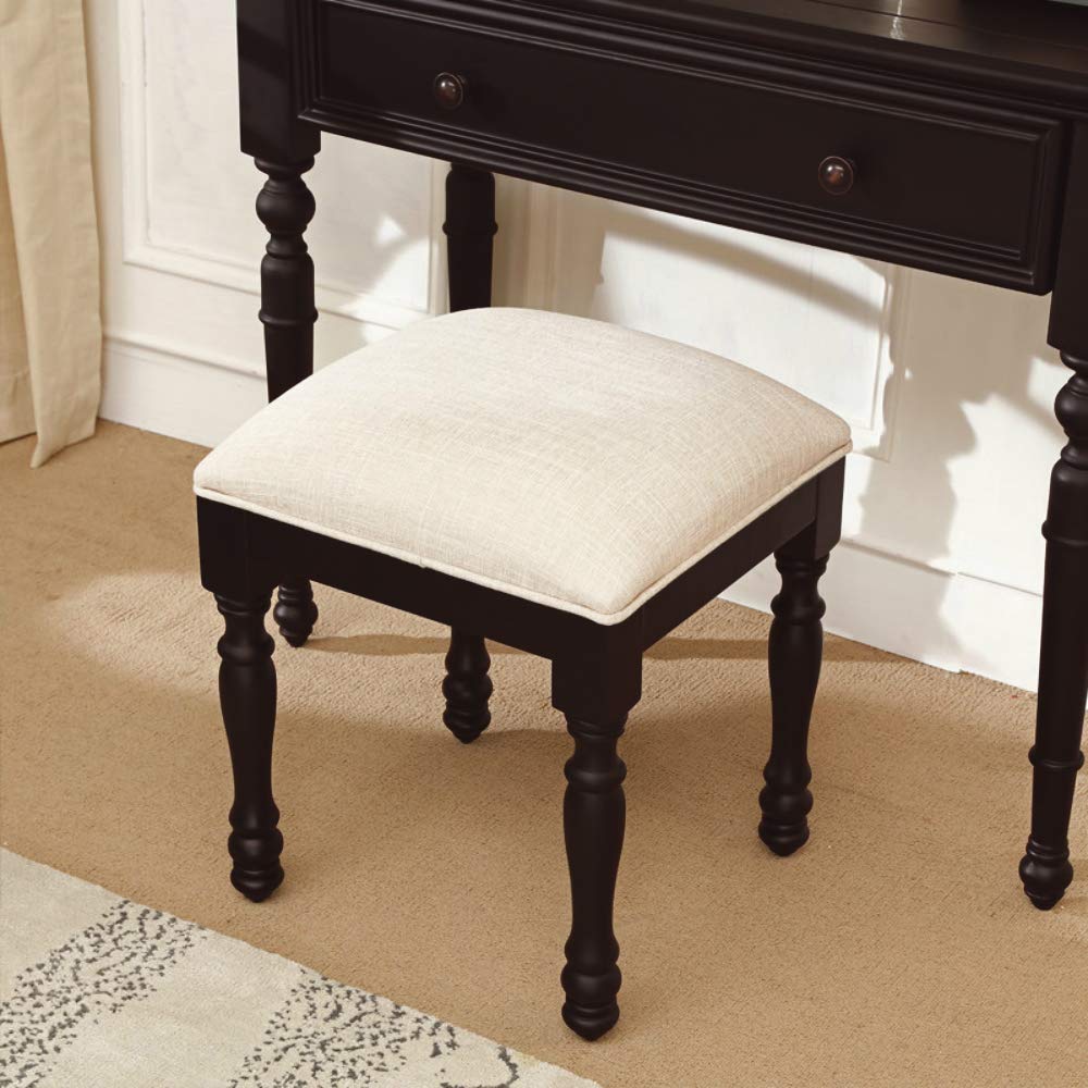 URFORESTIC Oak Wood Vanity Stool, Modern Makeup Dressing Stool with Concave Seat Surface,Capacity 300lb, Easy Assembly (Brown)