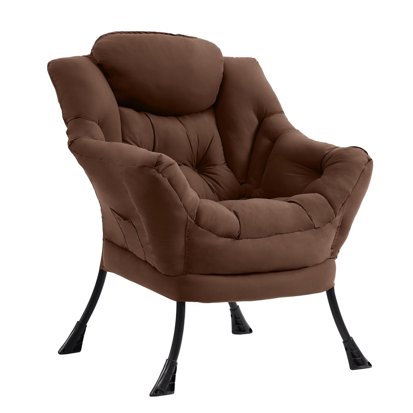 Furlide Lazy Chair for Living Room, Modern Accent Chairs with Armrests, Dark Brown Armchairs with Side Pocket, Cozy Lazy Sofa for Reading, Balcony, Bedroom, Dorm, Small Spaces