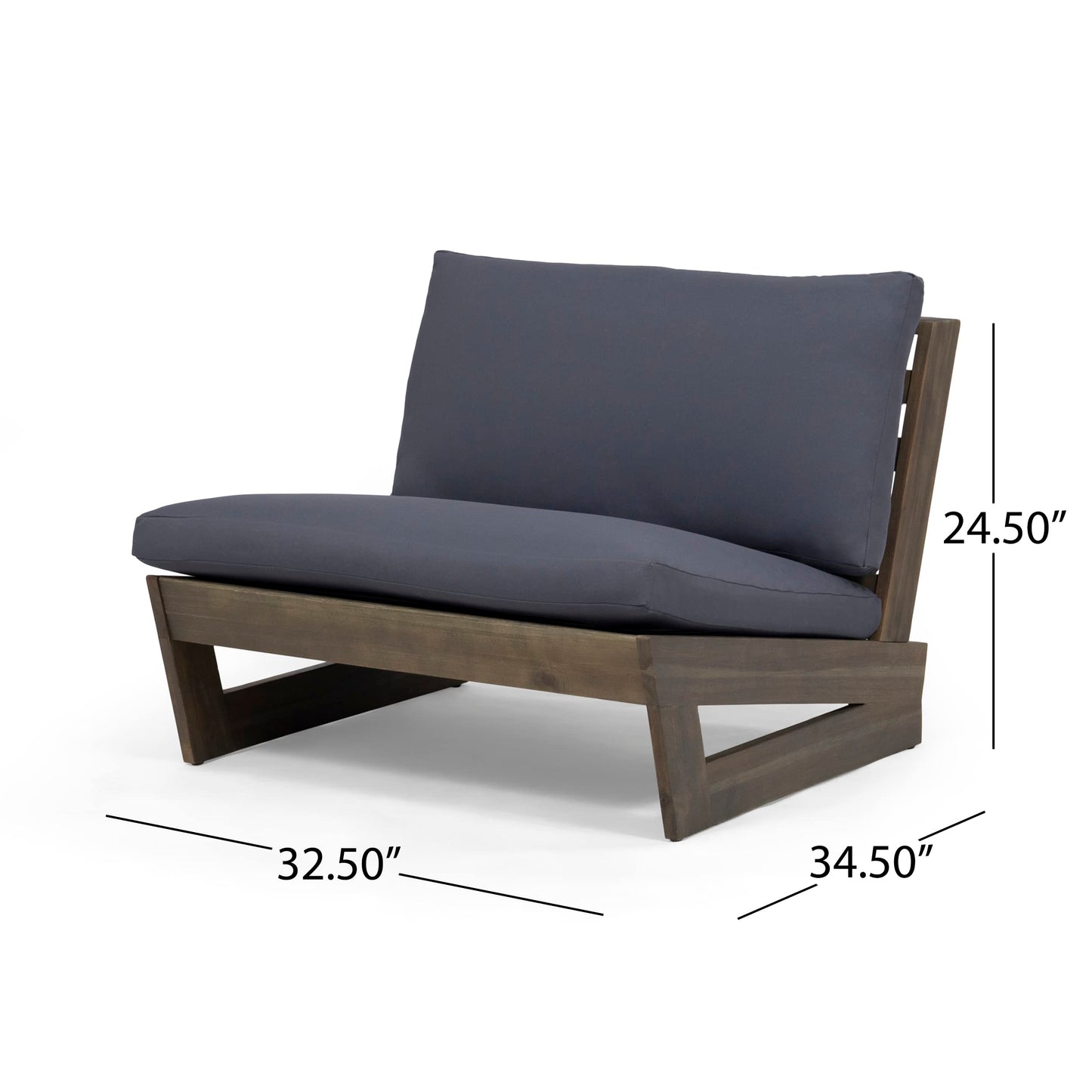 Sherwood Outdoor Club Chair with Cushions - Acacia Wood - Gray/Dark Gray