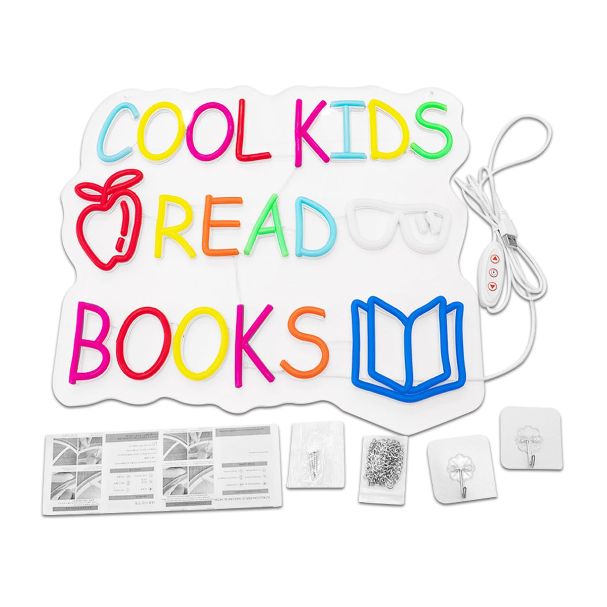 Cool Kids Read Books Neon Sign for Wall Decor, Reading Letter LED Neon Lights Library Neon Signs, Kids Room Reading Corner Classroom Christmas Bedroom Decoration 16.06 x 14.17 inch