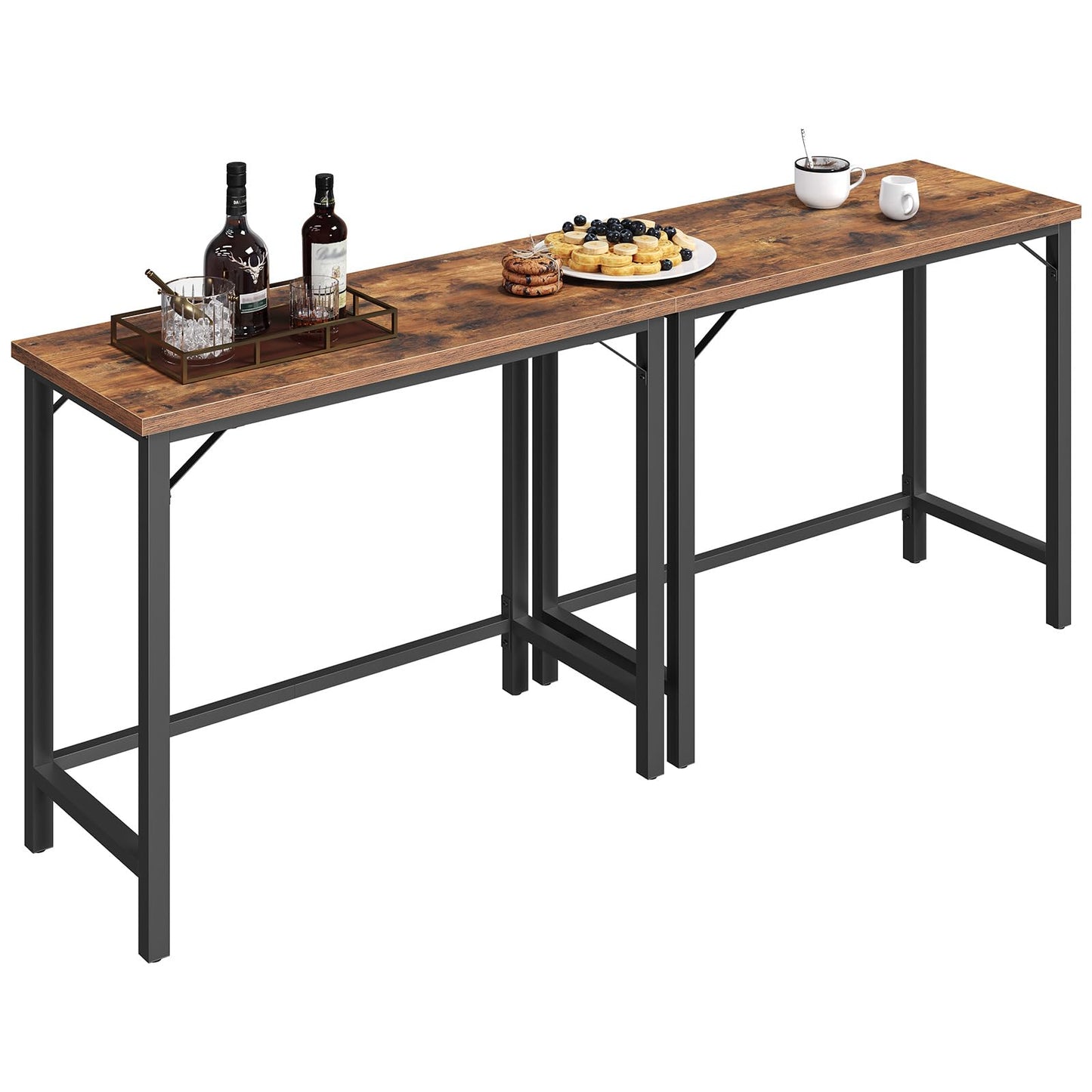 MAHANCRIS Narrow Bar Table, 63-Inch Pub Table for Dining Room, Counter Bar Tables with Sturdy Metal Frame, Connectable Bar Table, Multifunctional Console Table, Rustic Brown BTHR1601