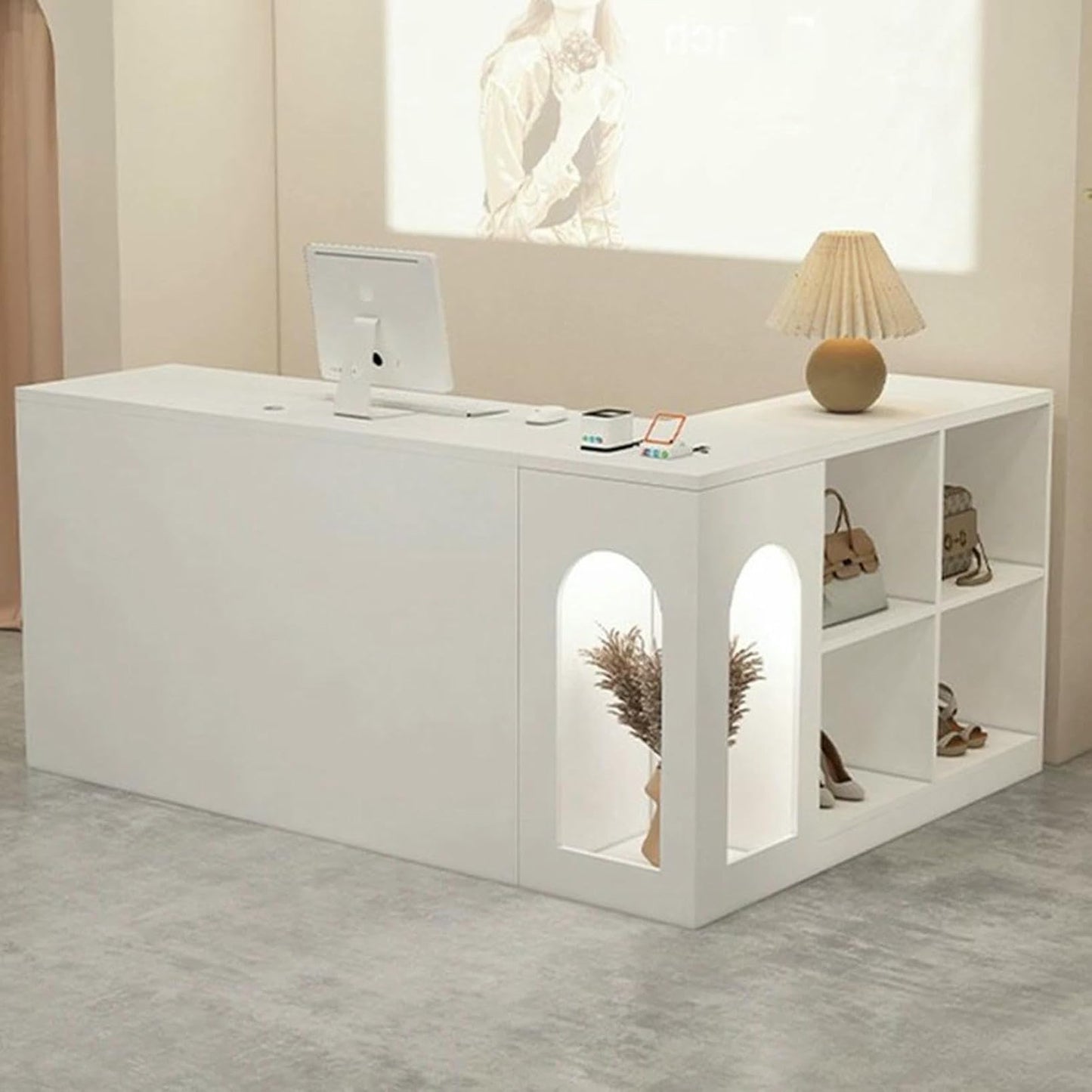 L-Shap Reception Counter, Front Modern Retail Checkout, Reception Counter Desk with Lockable Drawers, for Clothing Store, Company Retail Counter, Coffee Shop