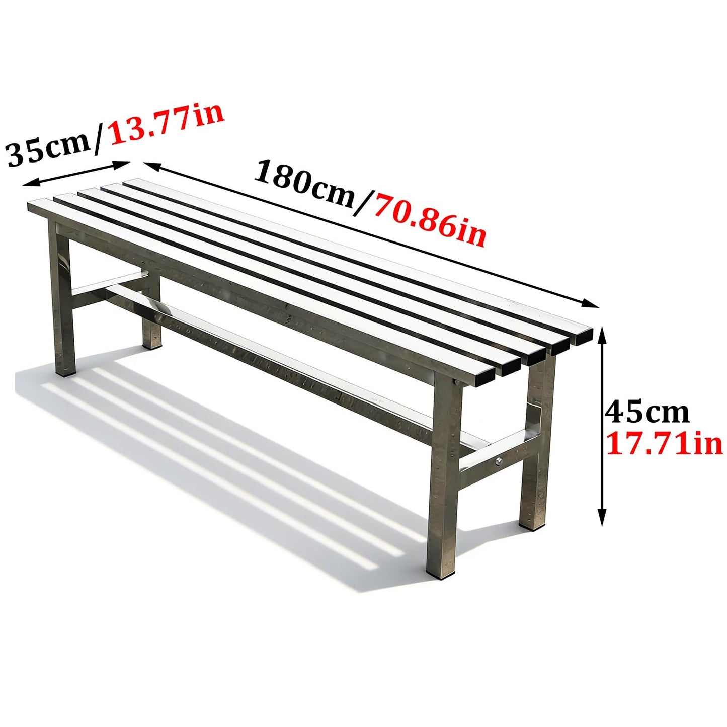 Heavy Duty 304 Stainless Steel Outdoor Bench - Weatherproof Backless Garden Seat for Patio, Lawn, Yard, School - Supports 660 lbs (70.86"/180cm),70.86"/180cm