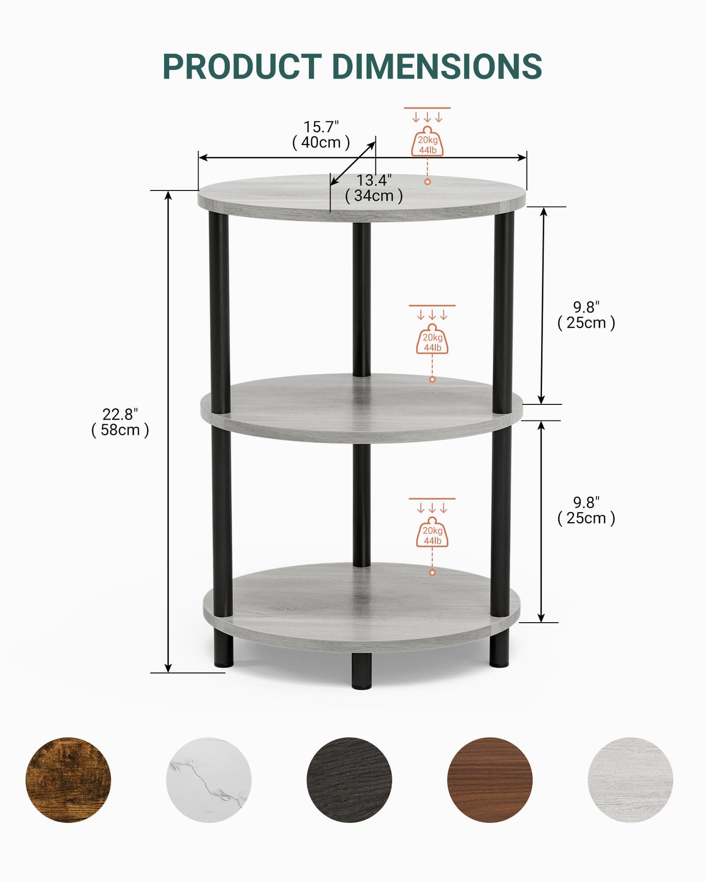 RISWER Round Pedestal End Table - 3-Tier Oval Accent Table for Small Spaces, Rustic Wood and Metal Couch Side Table, Nightstand for Bedroom or End Table Living Room, Easy to Assemble, Greige