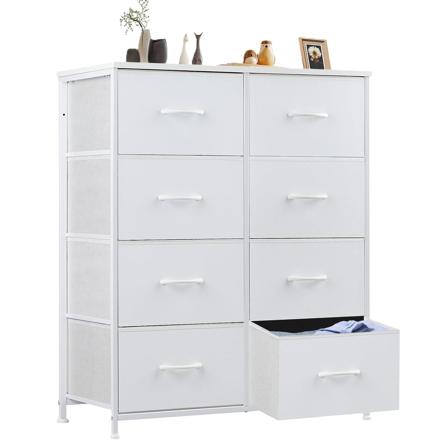 Sweetcrispy Dresser for Bedroom, Chest Organizer Unit with 8 Fabric Bins, Fabric Storage Tower, Drawer Organizer with Steel Frame, Wooden Top for Living Room, Closet