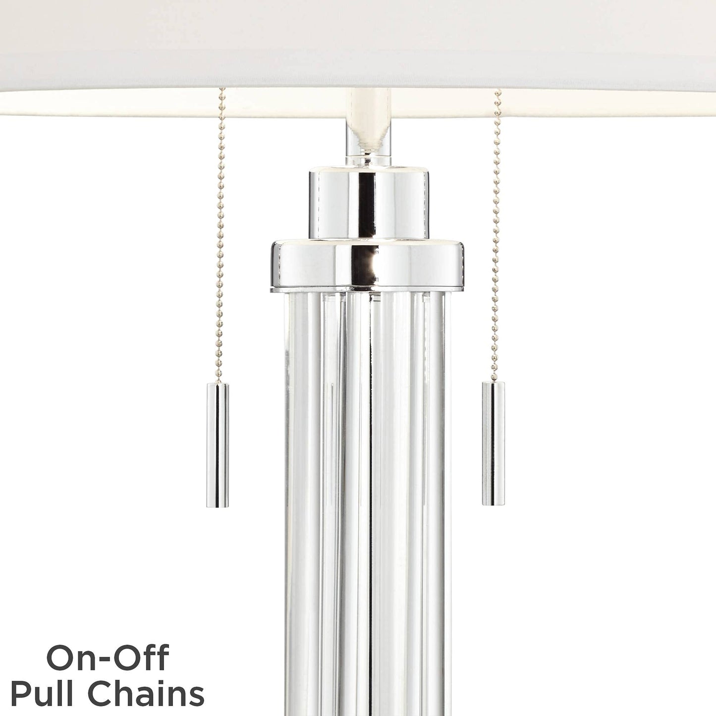 Possini Euro Design Cadence 30" Tall Glass Column Large Modern Glam End Table Lamps Set of 2 Pull Chain Clear Living Room Bedroom Bedside Nightstand House Office Home Reading Kitchen White Shade