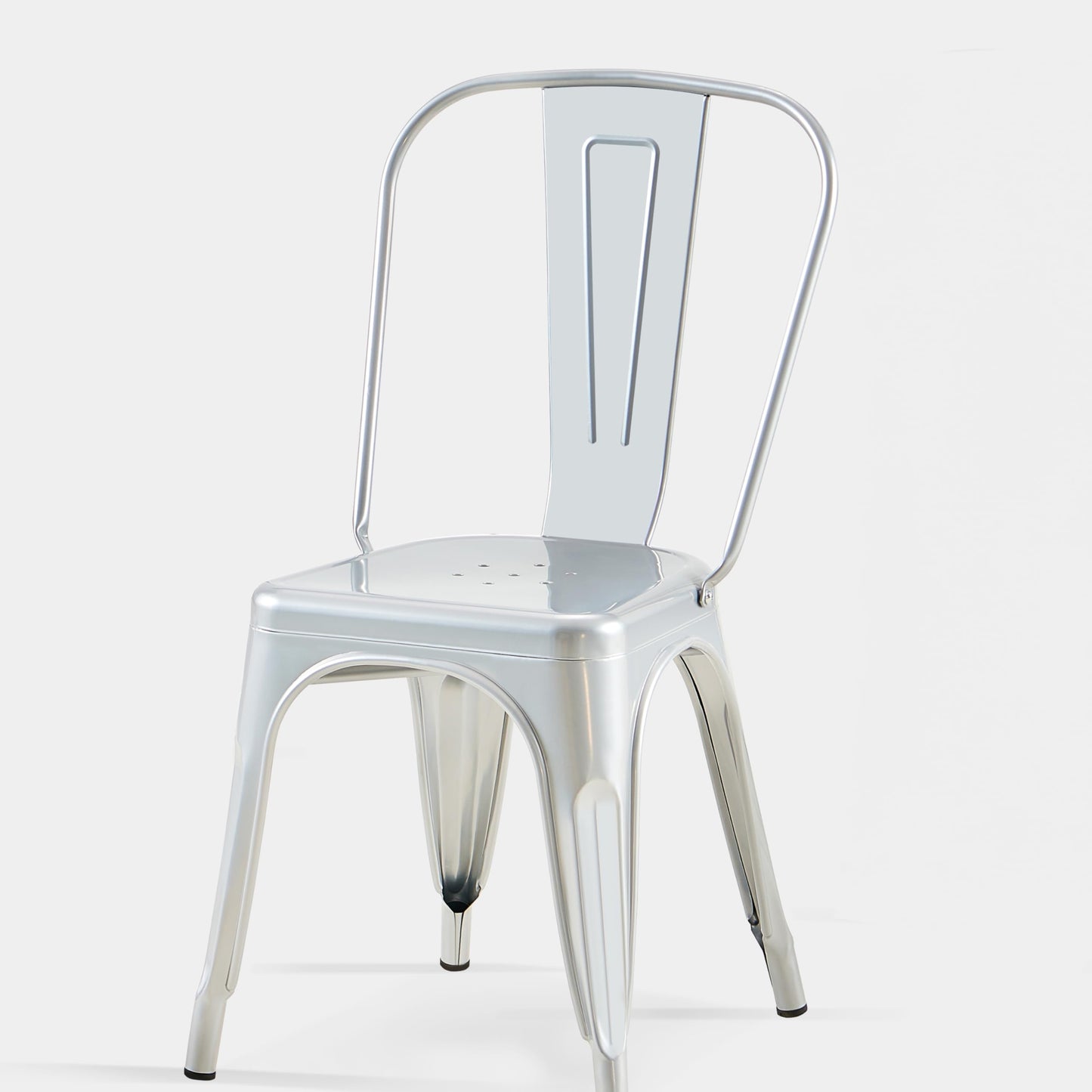 AC Pacific 18 Inch Seat Height Industrial Metal Dining Chairs, Stackable Kitchen or Bar Seat, Durable Modern Design, Versatile Accent Furniture, Set of 2, Silver