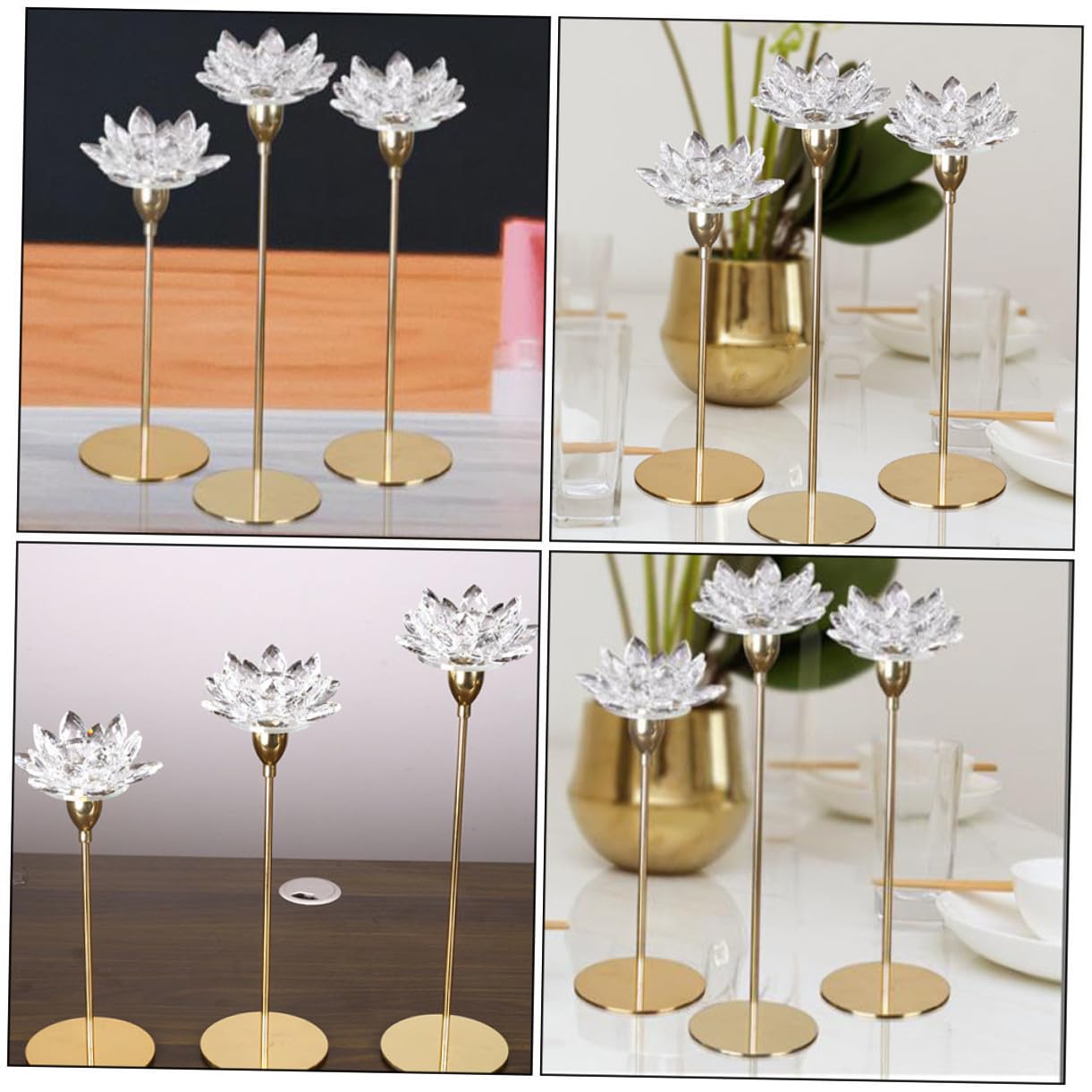 SHINEOFI Crystal Lotus Metal Candlestick Holder Small Gold, Wedding Candlelight Dinner Decoration, Tabletop Candle Centerpiece for Home and Event Use