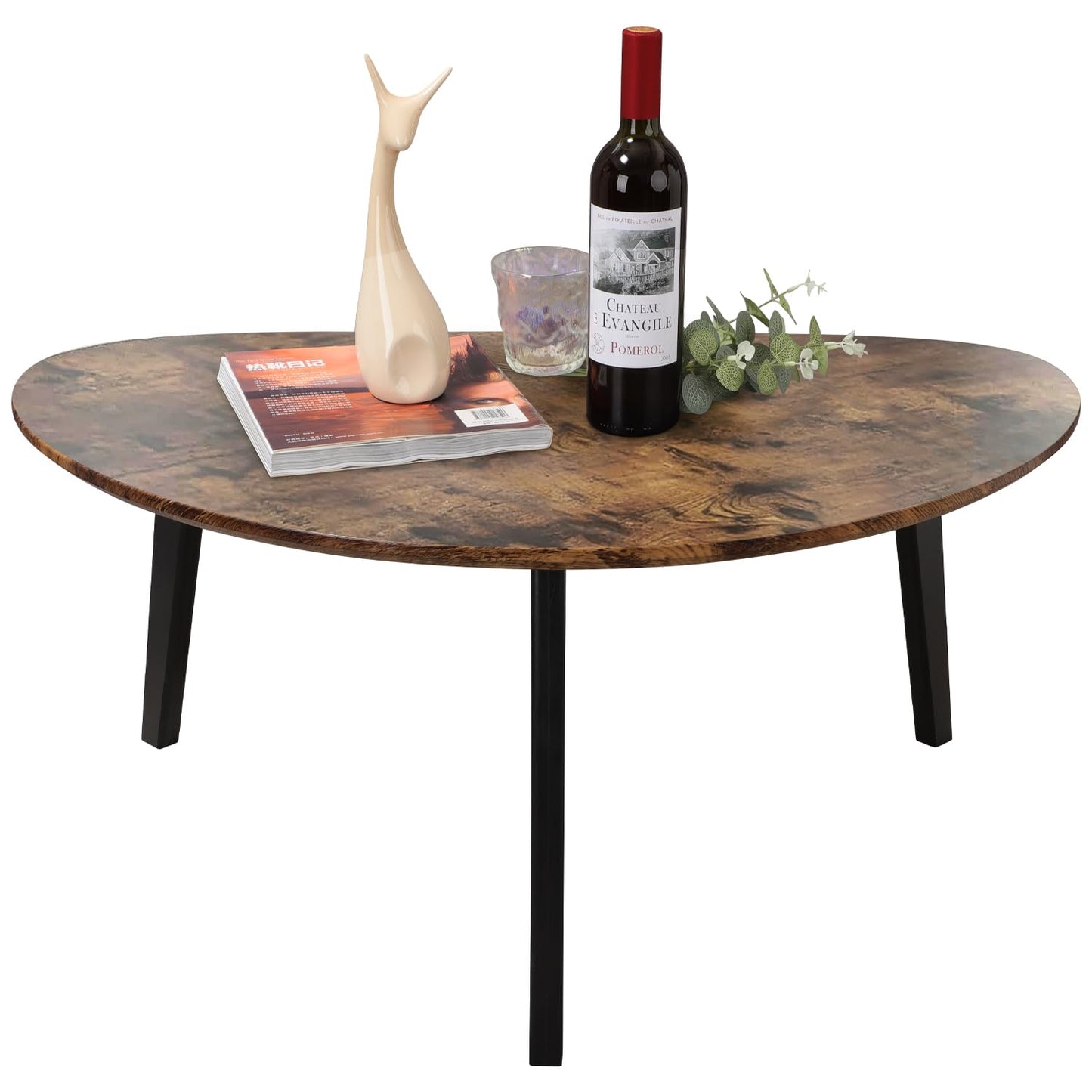 Large Oval Coffee Table Espresso Wood Mid Century Modern Unique Retro Farmhouse - Contemporary Triangle Small Table for Living Room, Bedroom Bedside Table and Office 19" D x 34" W x 16" H
