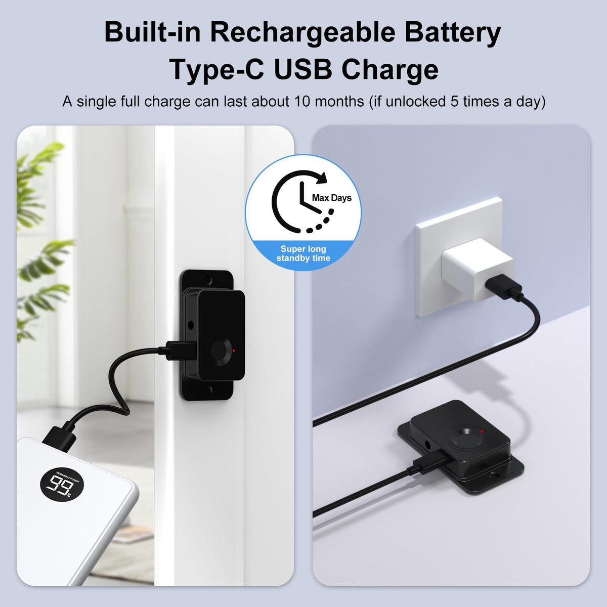 Larimuer Fingerprint Fridge Lock - Child & Pet Proof Security for Drawers, Cabinets, Ovens, Toilet | Smart Biometric& USB Key | Easy Install | Quick Unlock (Black, 1 Pcs)