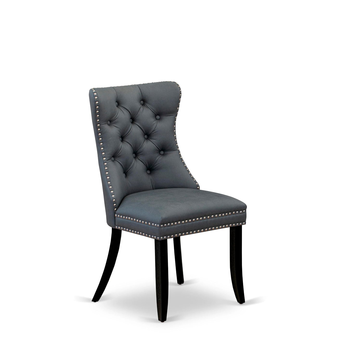 East West Furniture DAP6F13 Dallas Parsons Dining Chairs - Button Tufted Nailhead Platinum Gray Polyester Fabric Padded Chairs, Set of 2, Wirebrushed Black