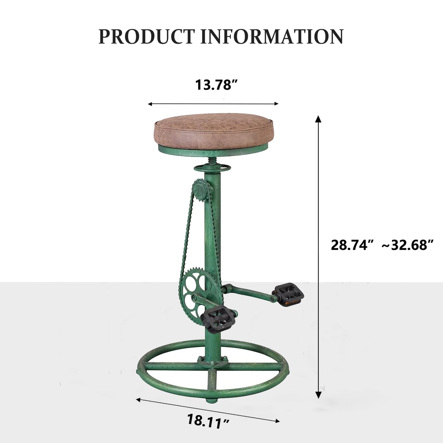 Topower Vintage DIY Bar Stool Bicycle Chain Iron Pedal Retro Industrial Height Adjustable Bicycle Wheel Design bar Chair Set of 2 Antique Green