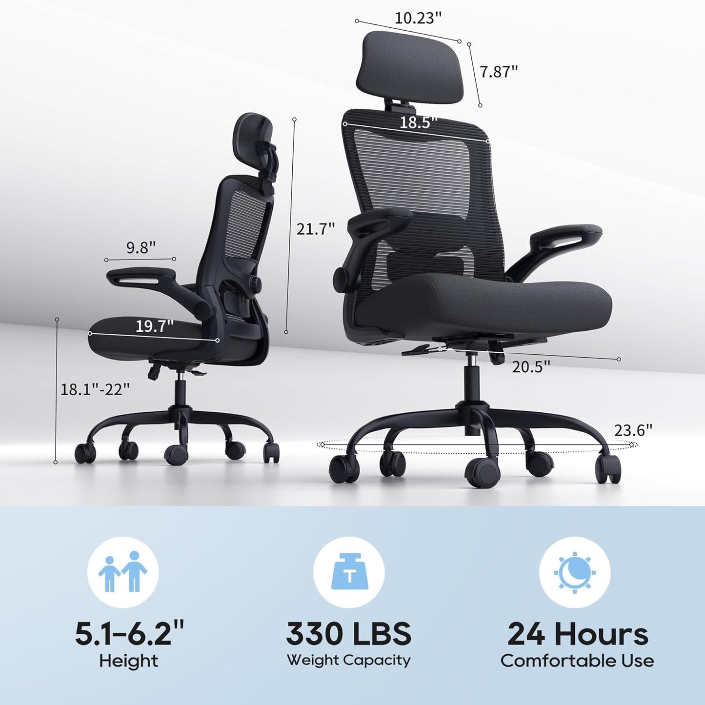Ergonomic Office Chair for Long Hours, Full-Body Support, Relieve Neck & Back Pressure, 330LBS Capacity, Ideal for Home Office, Office & Study