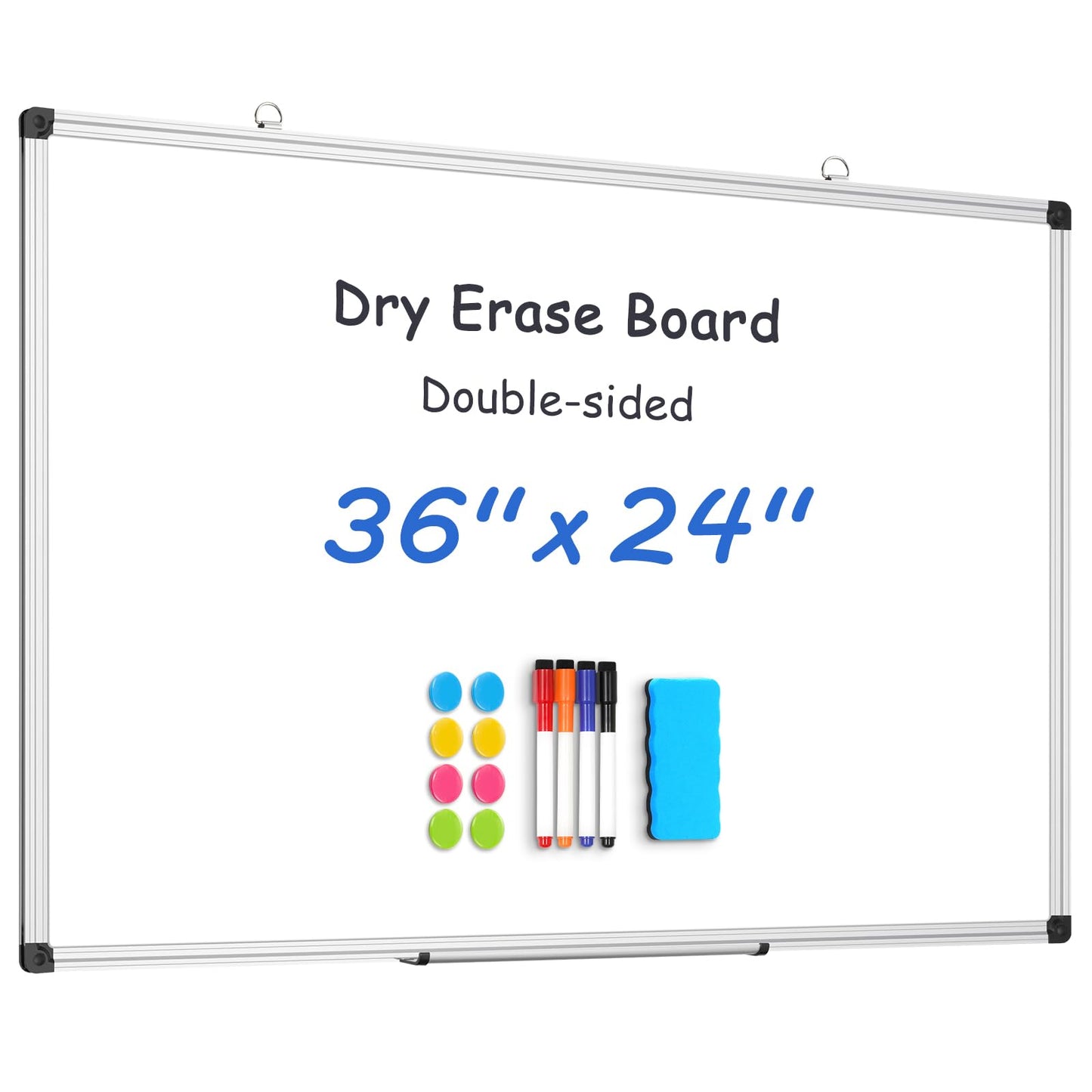 WALGLASS Double Sided White Board Dry Erase, 36''x24'' Magnetic Whiteboard for Wall with Aluminum Frame, Hanging Wall Mount Board for Home Office School Kitchen