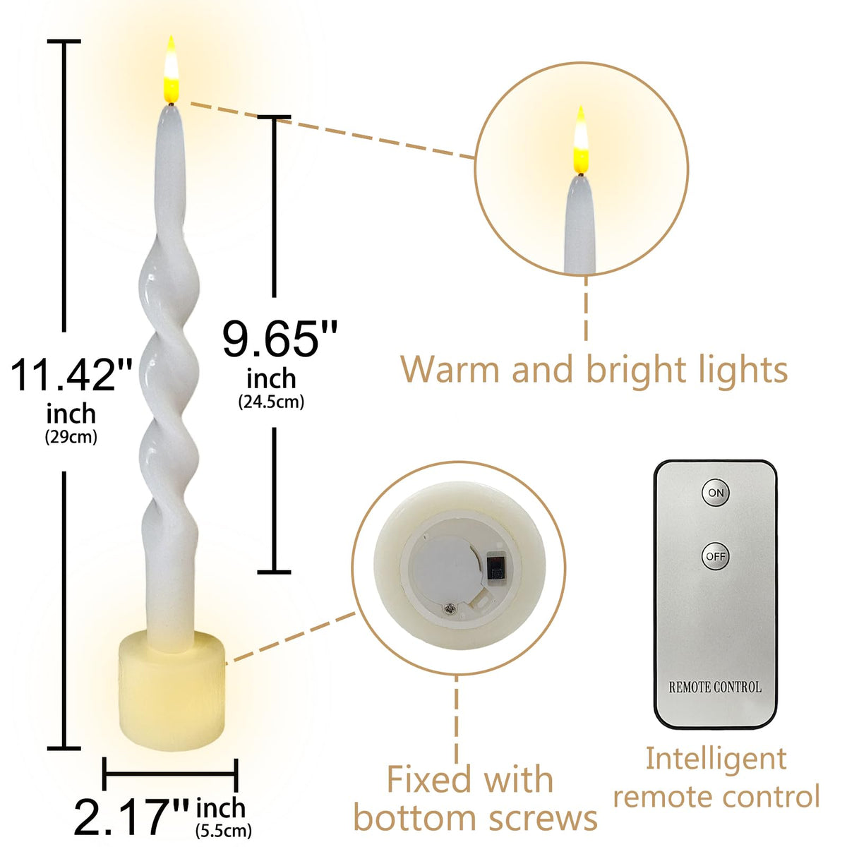 Gedengni Spiral Taper Candle LED Candlesticks, 10inches Flameless Tapered Candles Battery Candle Sticks Remote Twisted Candlestick for Dinner Holiday Wedding Party Housewarming-1D