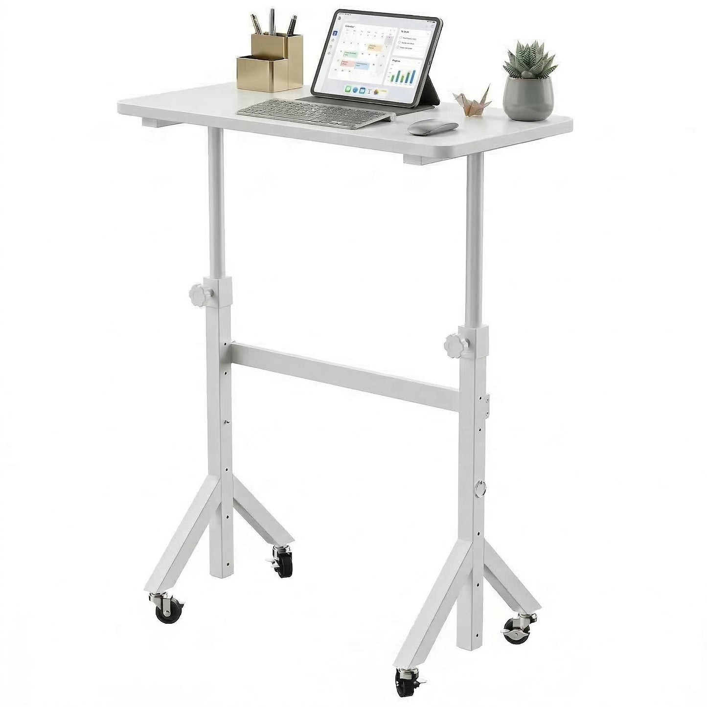 HHUANUO 32'' Small Standing Desk Adjustable Heigh, Mobile Stand Up Desk with Wheels, Portable Rolling Desks for Walking Pad and Treadmill, Computer Laptop Desks for Home Office Space,White