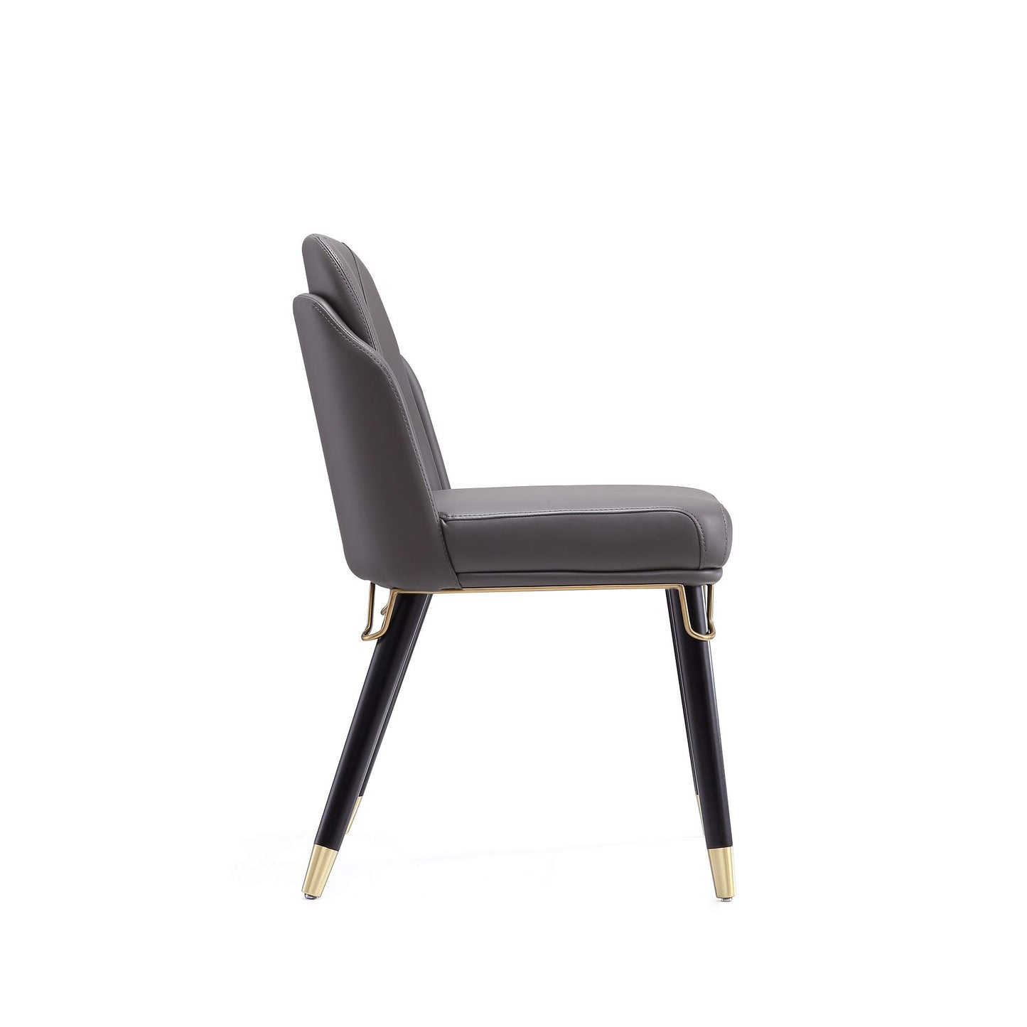 Manhattan Comfort Estelle Faux Leather Dining Chair, Mid Century Modern Design with Gold Metal Accents, Solid Wood Frame, Padded Cushions, Upholstered Side Rail, Fully Assembled, Set of 1, Pebble