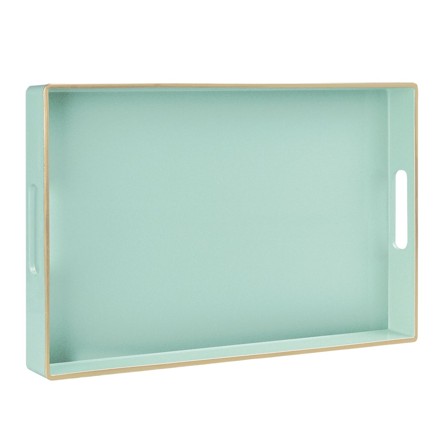 MAONAME Mint Green Serving Tray with Handles, Modern Decorative Trays for Coffee Table, Plastic Rectangular Trays for Ottoman, Bathroom, Decor, 15.8” x 10.2” x 1.4"