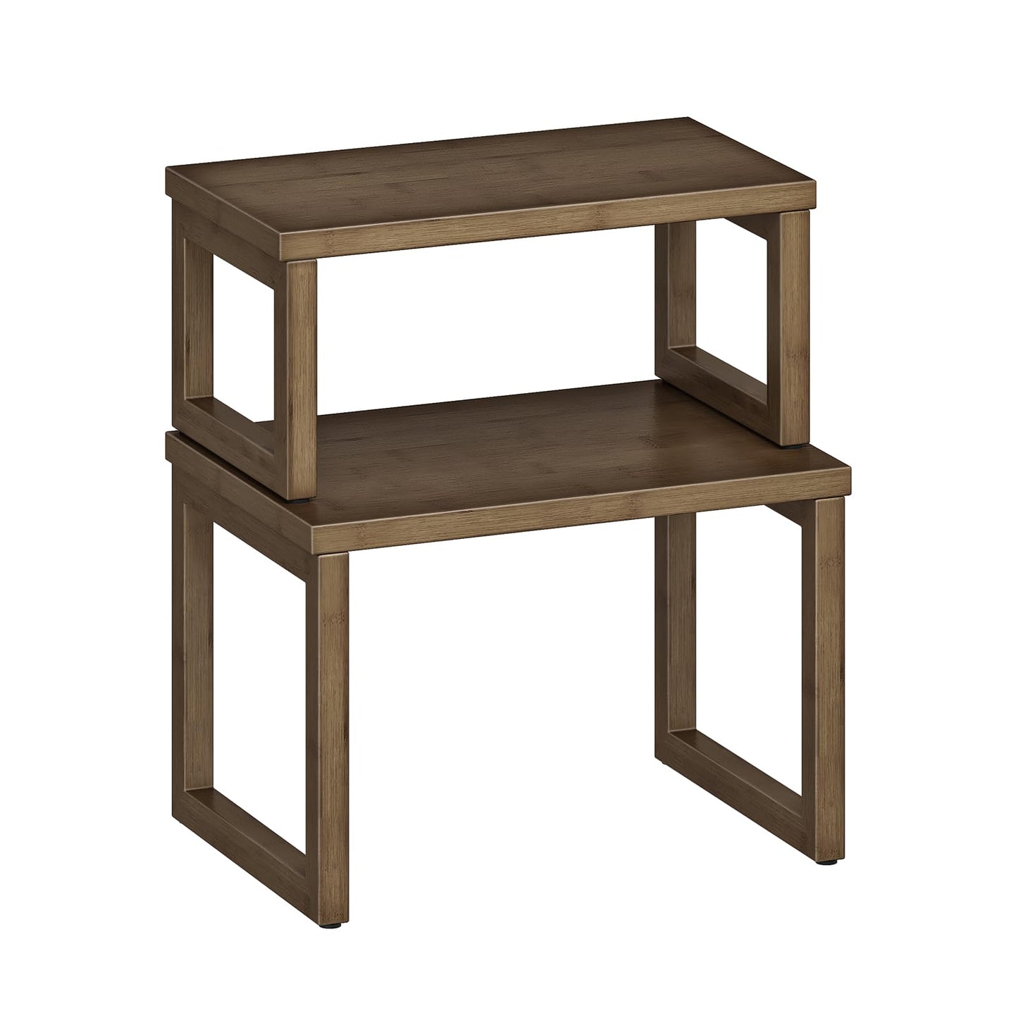 HOOBRO Cabinet Organizer Shelf, Set of 2 Kitchen Counter Shelves, Expandable Kitchen Storage, Stackable Bamboo Spice Rack, for Kitchen, Countertop, Office Desk, Living Room, Mocha MA20TL01