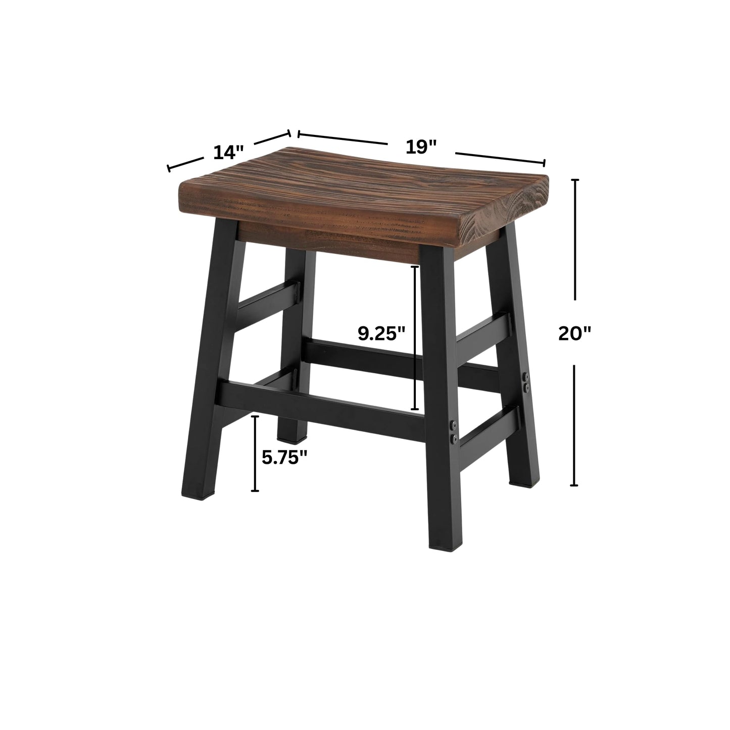 Alaterre Furniture Pomona Rustic Industrial Barstool – 20” Backless Counter Stool with Solid Pine Wood Seat and Black Metal Legs – Farmhouse Seating for Dining Room, Kitchen, or Office (Natural/Black)