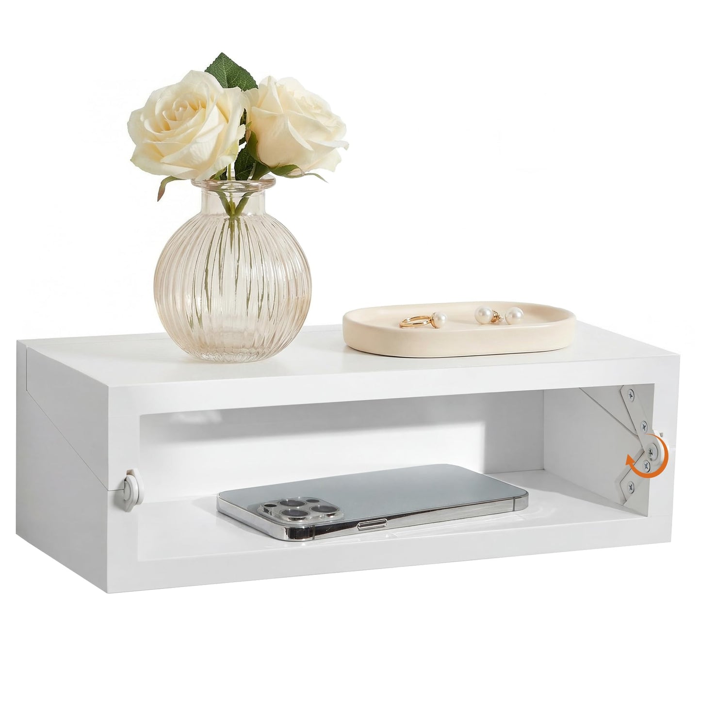 SUMGAR Floating Nightstand White Modern Bedside Table Organiser Fully Assembled Shelf Small Spaces Wall Mounted Storage Pine Wood Furniture for Bedroom Home Decor 13 Inch Wide