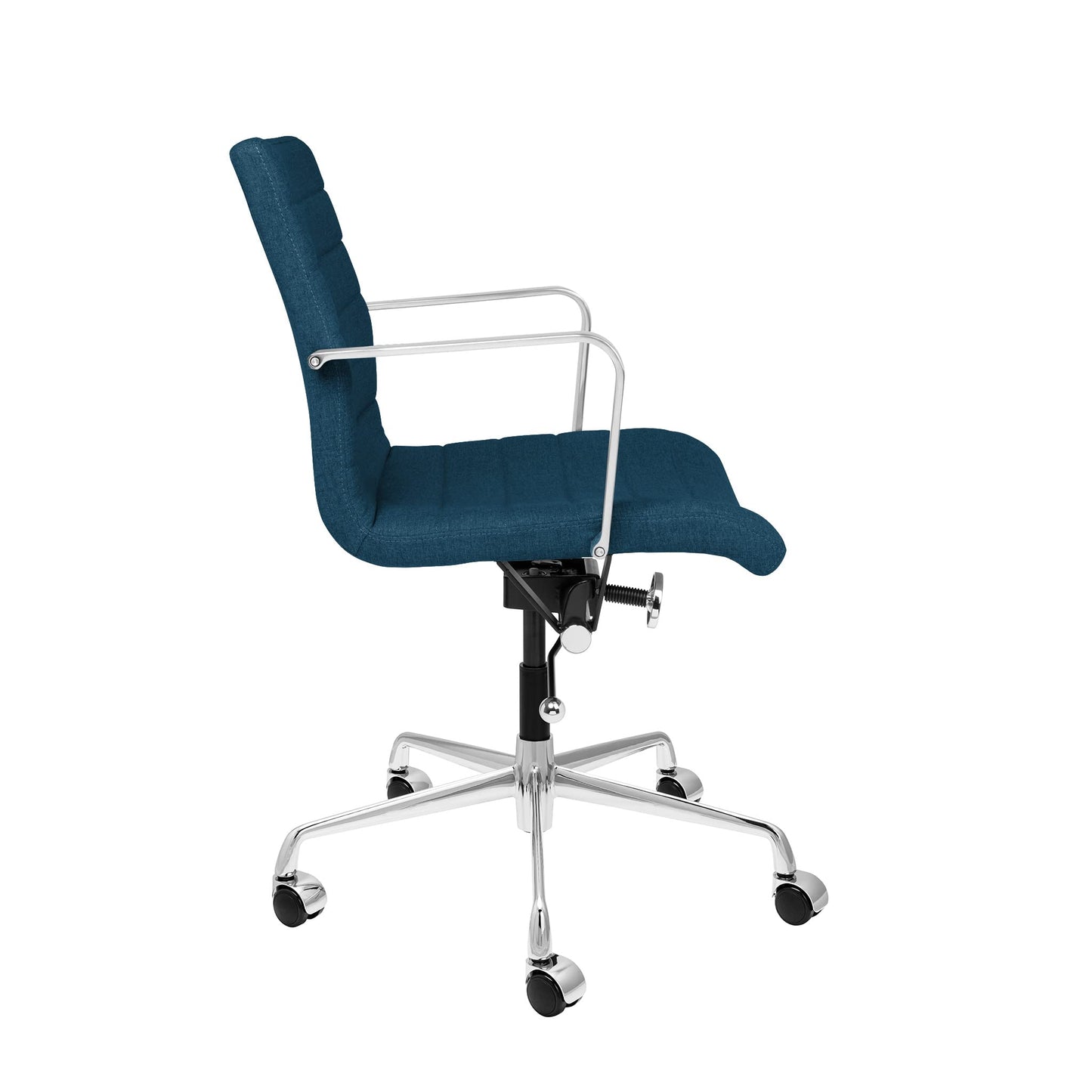 Laura Davidson Furniture SOHO II Ribbed Office Chair - Mid Back Desk Chair, Ergonomically Designed with Arm Rest & Swivel, Made of Poly-Cotton Fabric, Dark Blue Fabric, Computer Chair