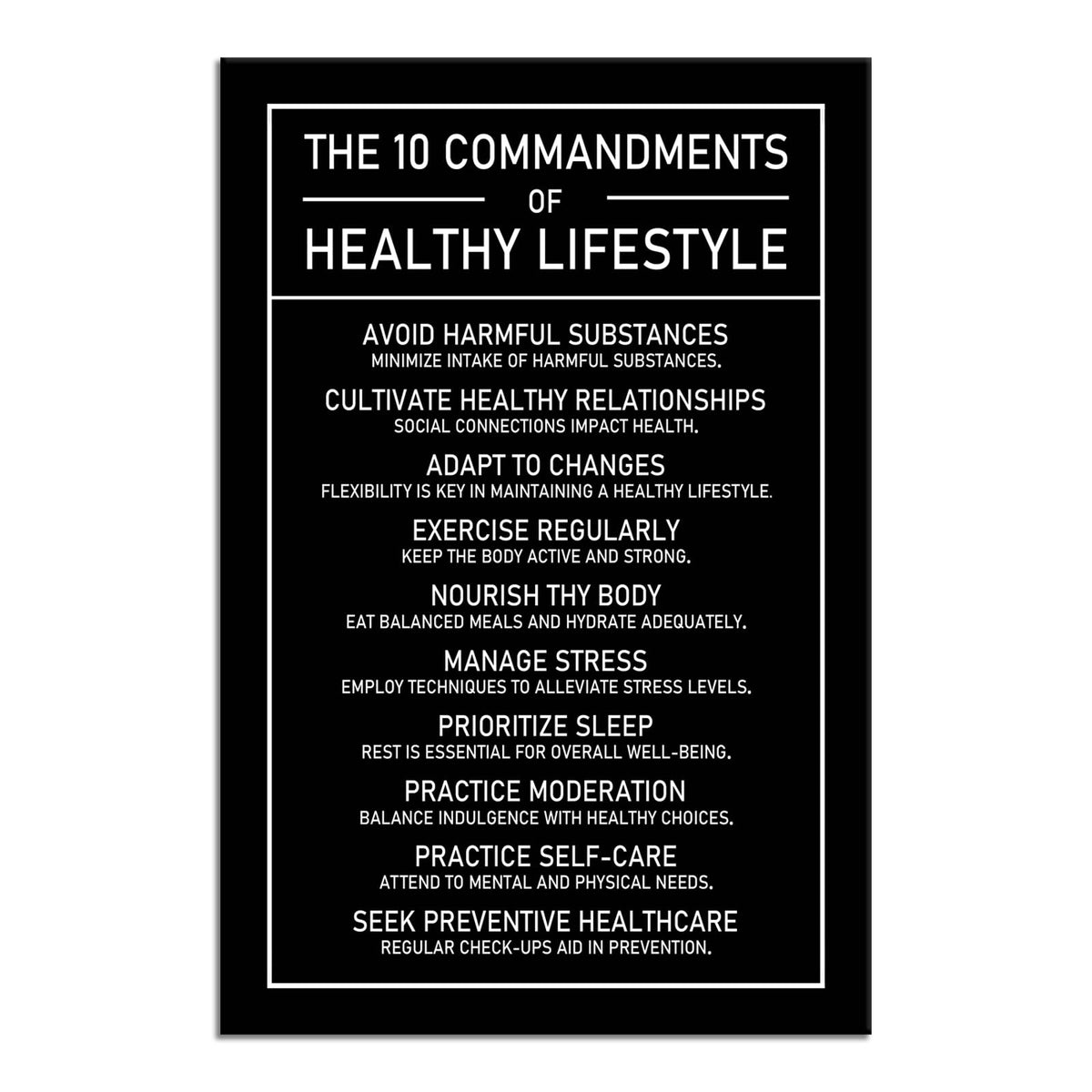 The 10 Commandments Of Healthy Lifestyle Motivational Canvas Wall Art Inspirational Exercise Healthy Growth Quote Poster Painting Prints for Office Living Room Home Decor Framed Artwork[12''W x 18''H]