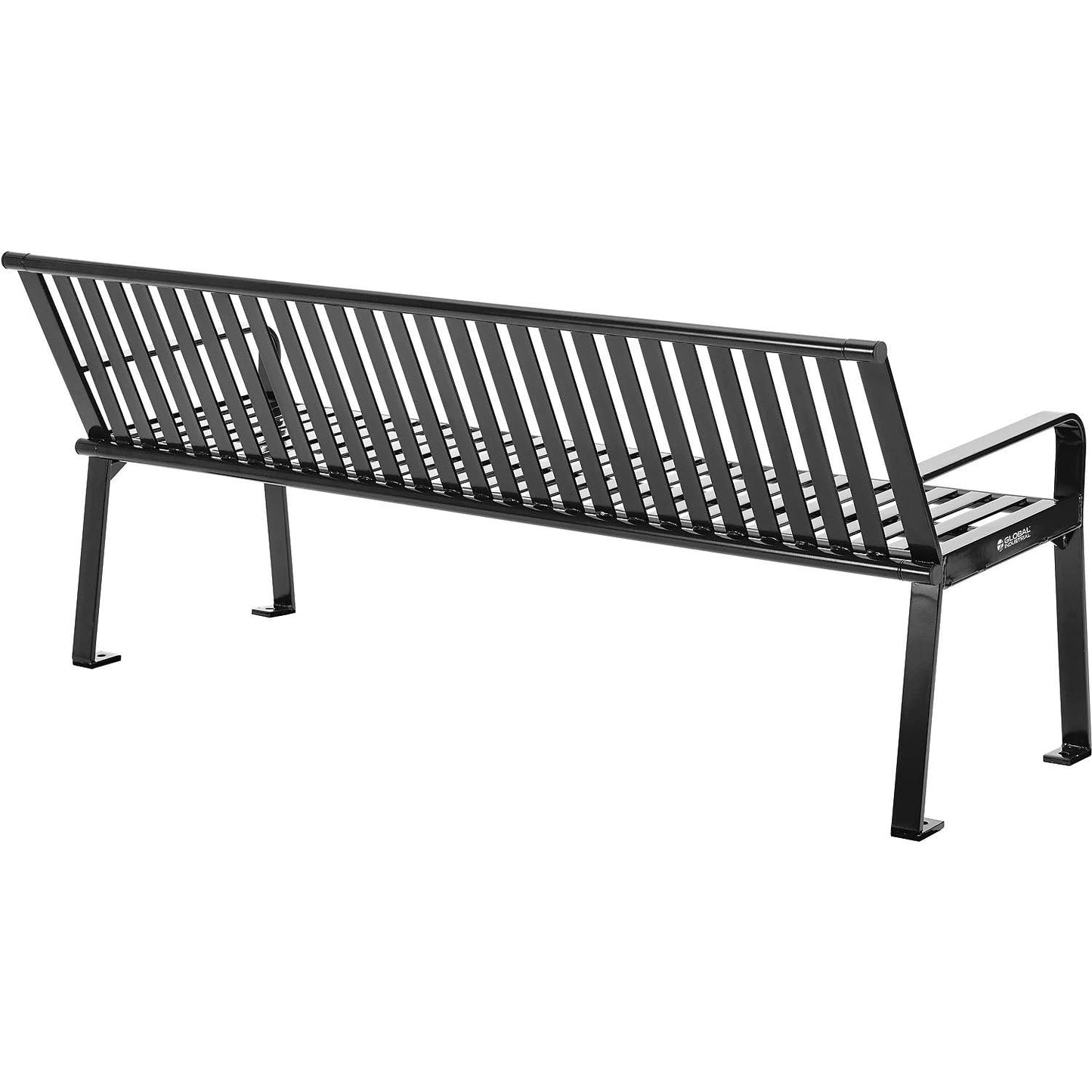 Global Industrial 6 ft. Outdoor Heavy-Duty Portable Park Bench with Back, Vertical Steel Slat, Corrosion-Resistant Black Powder Coat Finish, Unassembled