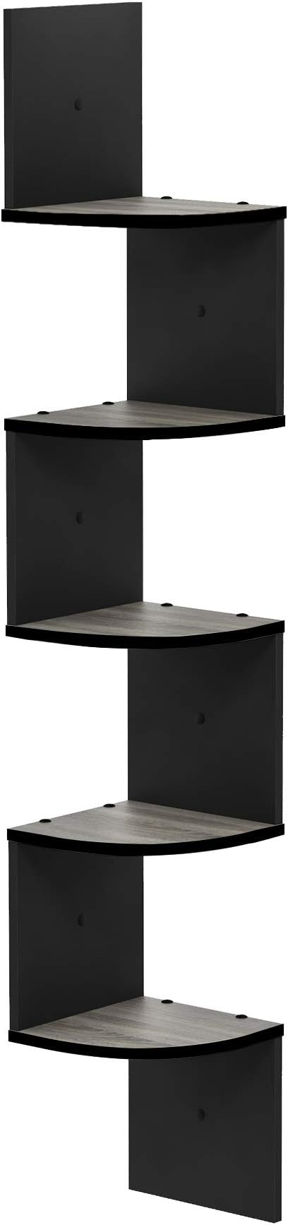 Furinno Rossi Wall Mount Floating Corner Shelf, 5-Tier Radial, French Oak