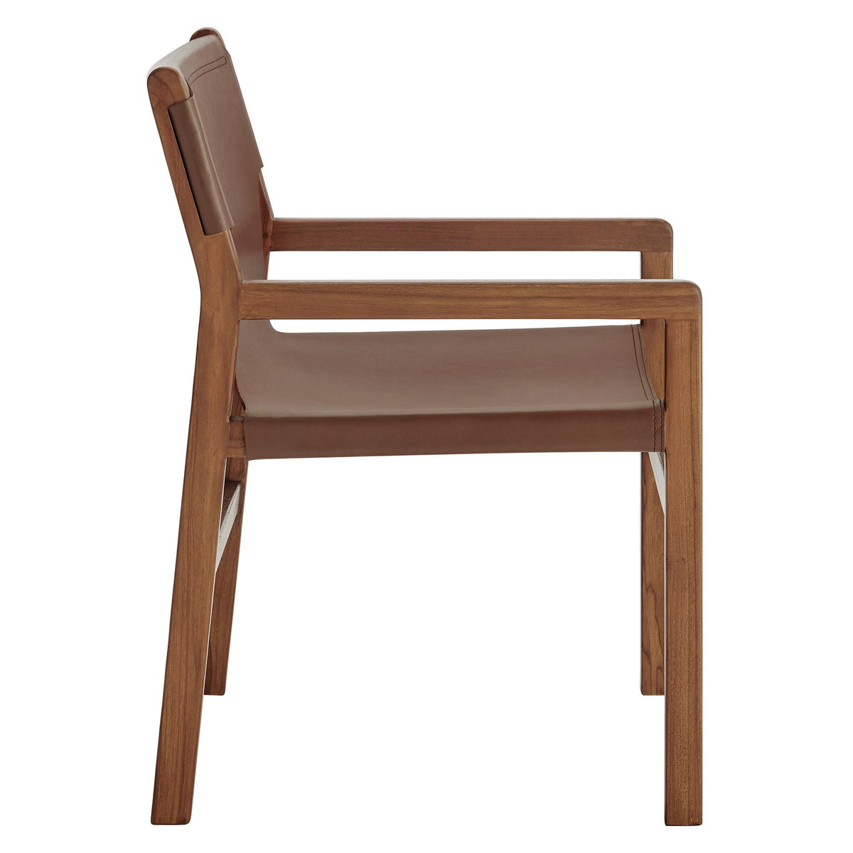 Modway Sonora Leather Chair in Nutmeg Brown – Mid Century Modern Accent Chair, Leather Dining Room with Teak Wood Frame for Living Room, Office, or Lounge Area