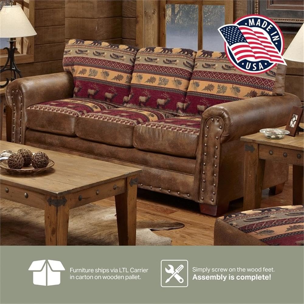 American Furniture Classics Sierra Lodge 88" Microfiber Sleeper Sofa in Brown