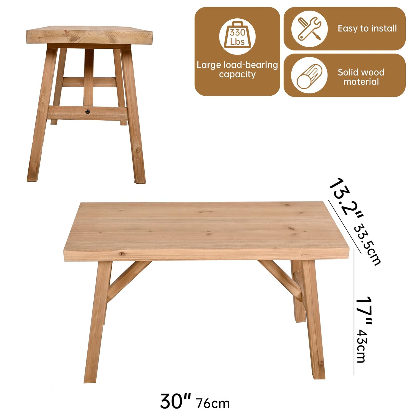SwallowLiving 30" Solid Wood Entry Bench - Rustic Farmhouse Style Hallway Seating for Living Room, Dining Room Entryway - Handcrafted Natural Finish