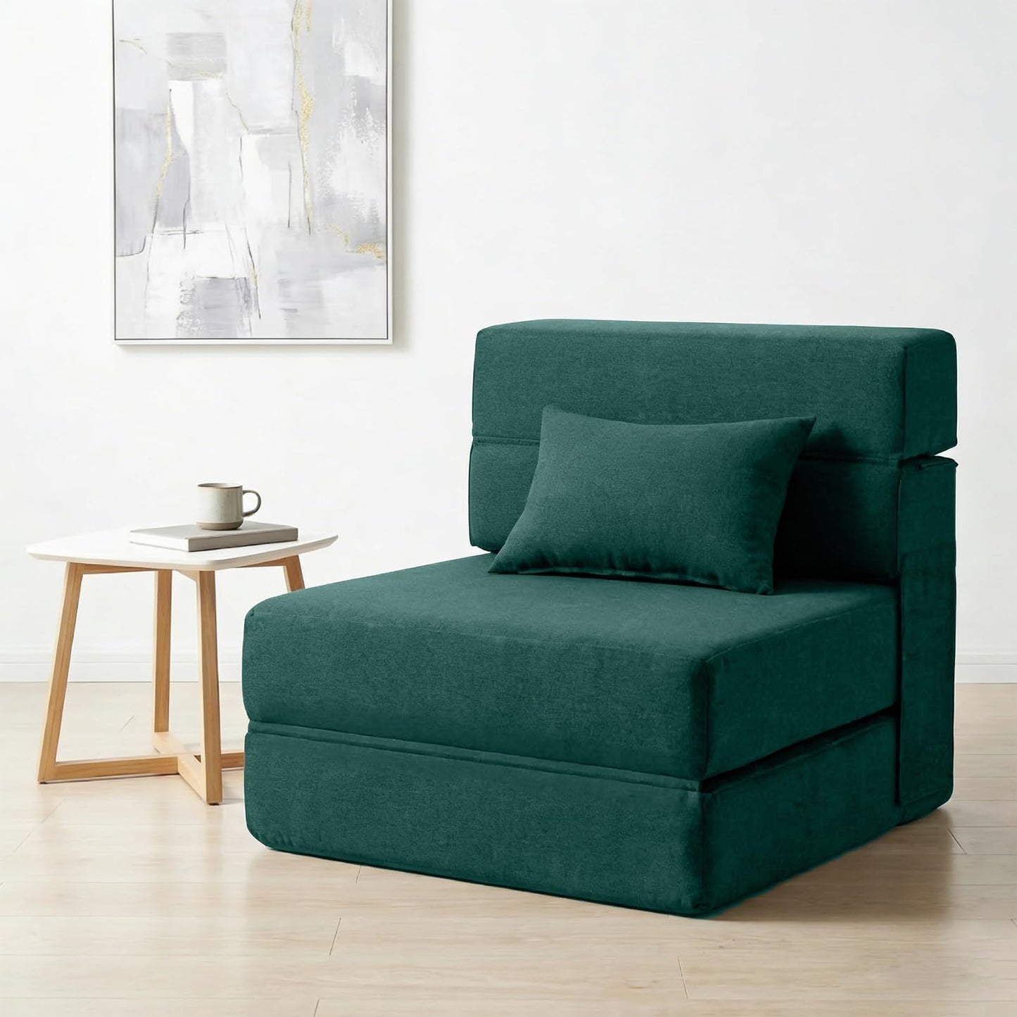 SUYOLS Folding Sofa Bed with Pillow- Convertible Chair Floor Couch & Sleeping Mattress, Foldable Memory Foam Sleeper for Living Room/Dorm/Guest Room/Home Office/Apartment/Loft, Single26, Dark Green
