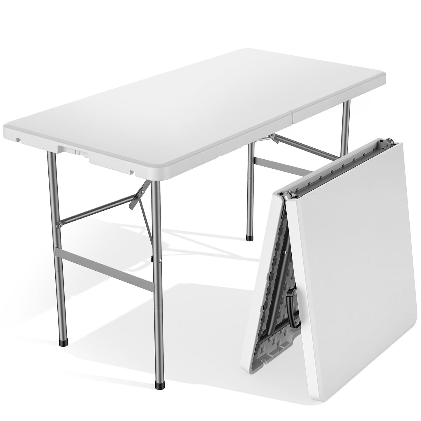 Sweetcrispy 4 FT Folding Picnic Table Easy to Fold and Store, Foldable Table for Camping Picnic Dining Party Kitchen Outdoor Indoor with Carrying Handle