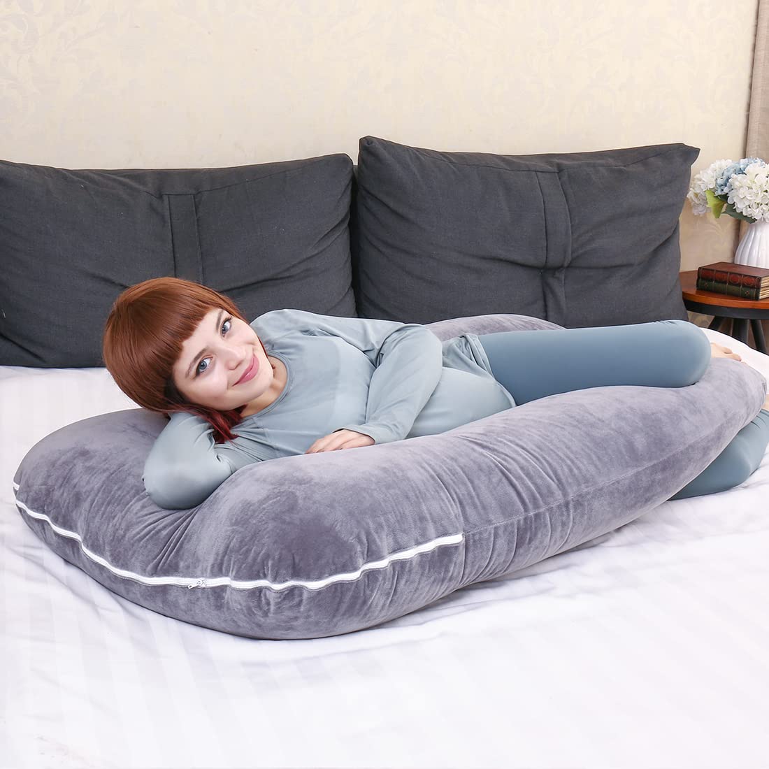 MOON PINE Pregnancy Pillow, U Shaped Full Body Pillow for Maternity Support, Sleeping Pillow with Cover for Pregnant Women (Grey)…
