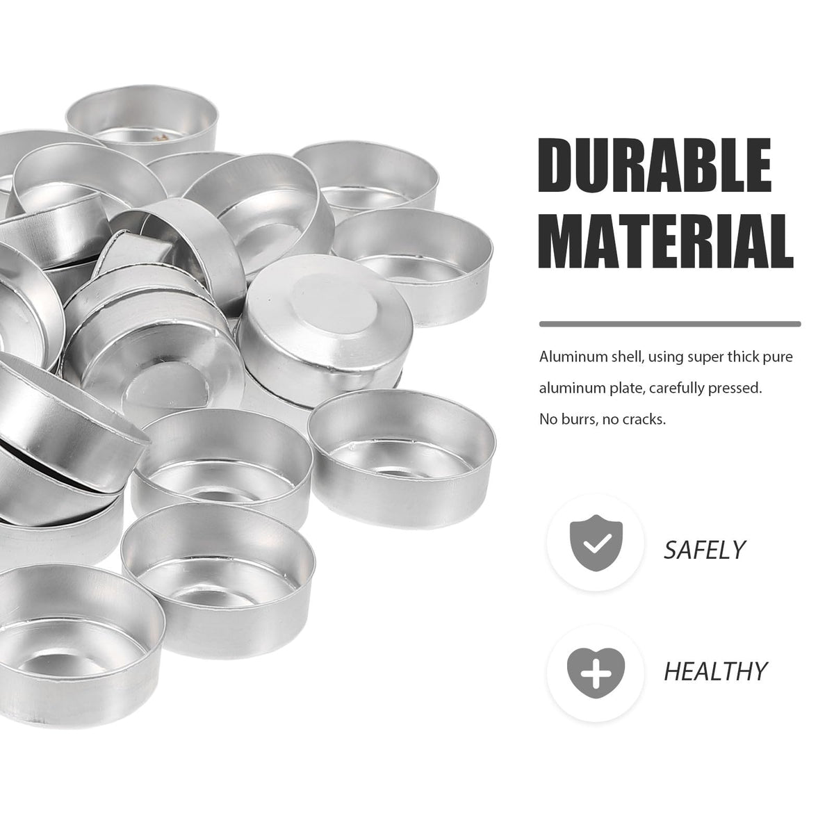 DOITOOL 100 Pcs Aluminum Tea Lights Cups, Round Empty Case Candle Wax Containers Candleholder, Metal Tea Light Tins with 100 Pcs Candle Wicks for Christmas Wedding Holiday Table Decoration