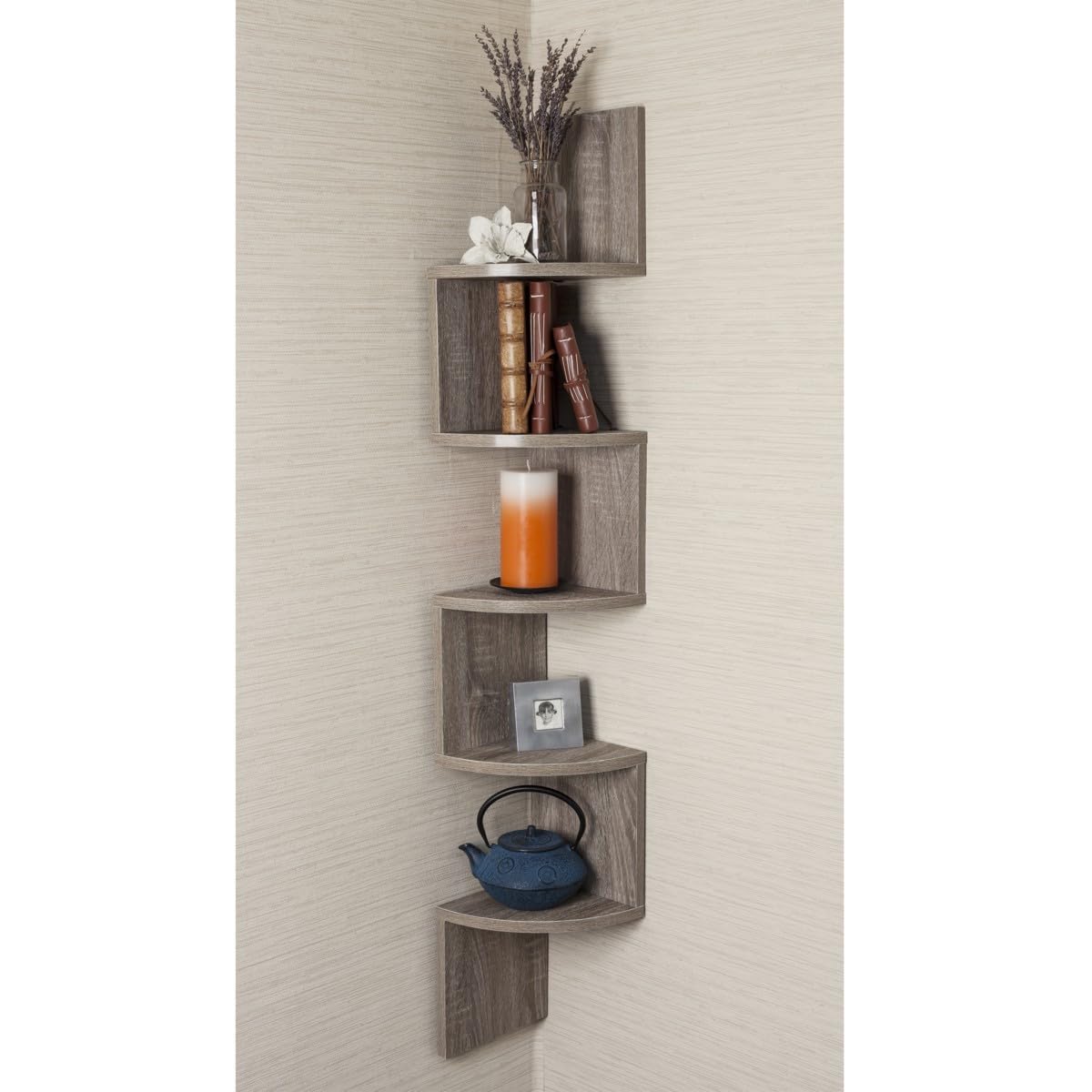 Danya B. XF11035OK Large Rustic Decorative 5-Tier Corner Floating Wall Mount Display Shelving Unit - Oak