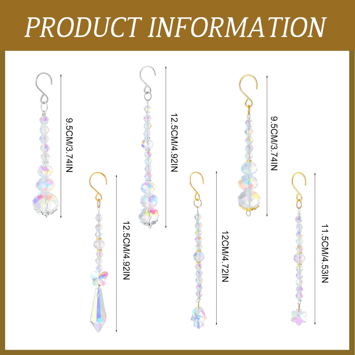MTLEE 6 Pcs Crystal Suncatchers Plant Decorations Charms Hanging Prisms for Window Indoor Garden Plant Pot Holder Hanger Tree Vine Home Chandeliers Outdoors(Classic)