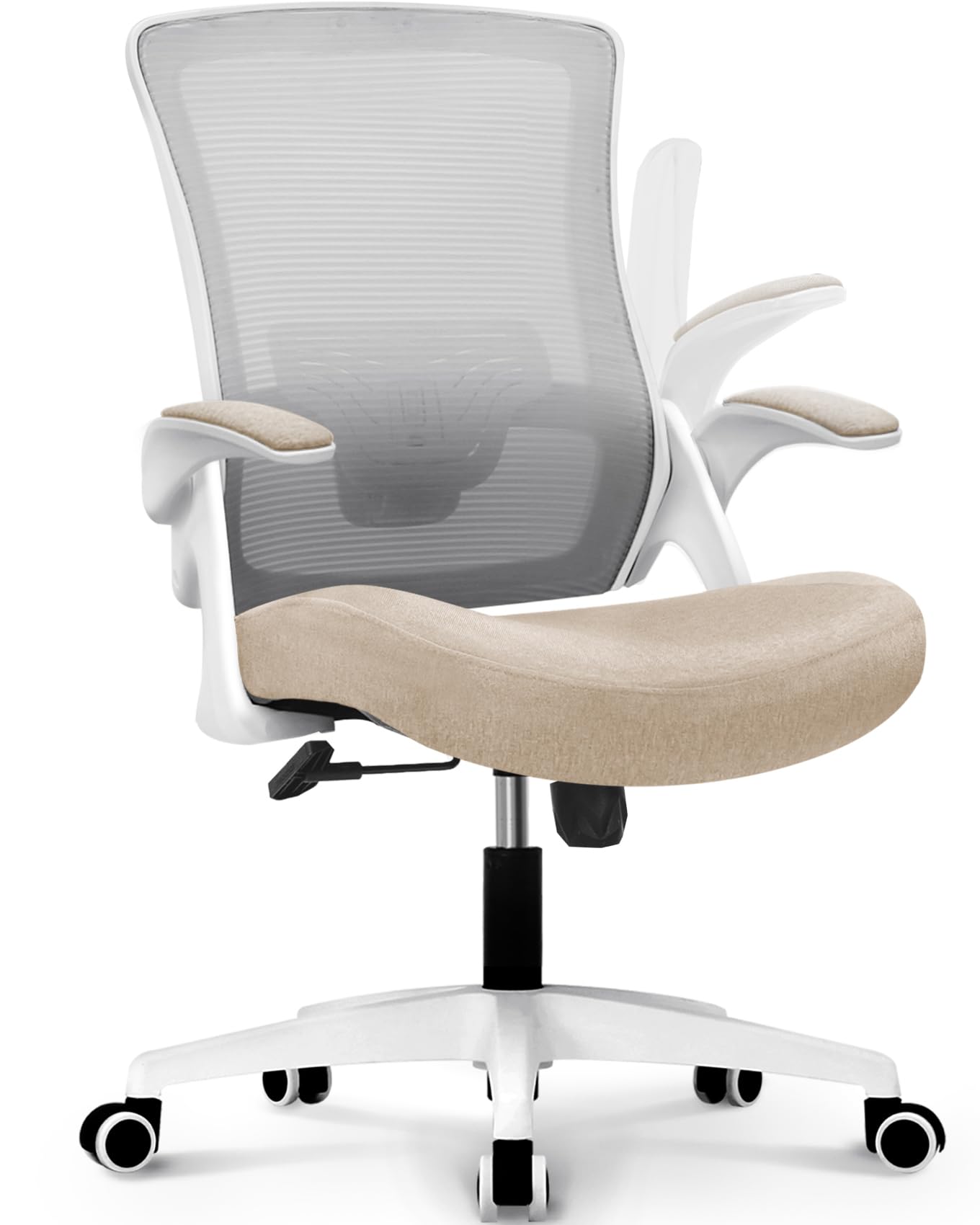 NEO CHAIR Office Desk Gaming Chair Computer High Back Mesh Seat with Rolling Wheels Ergonomic Adjustable Comfy Flip-up Armrests Lumbar Support Height for Home (Beige)